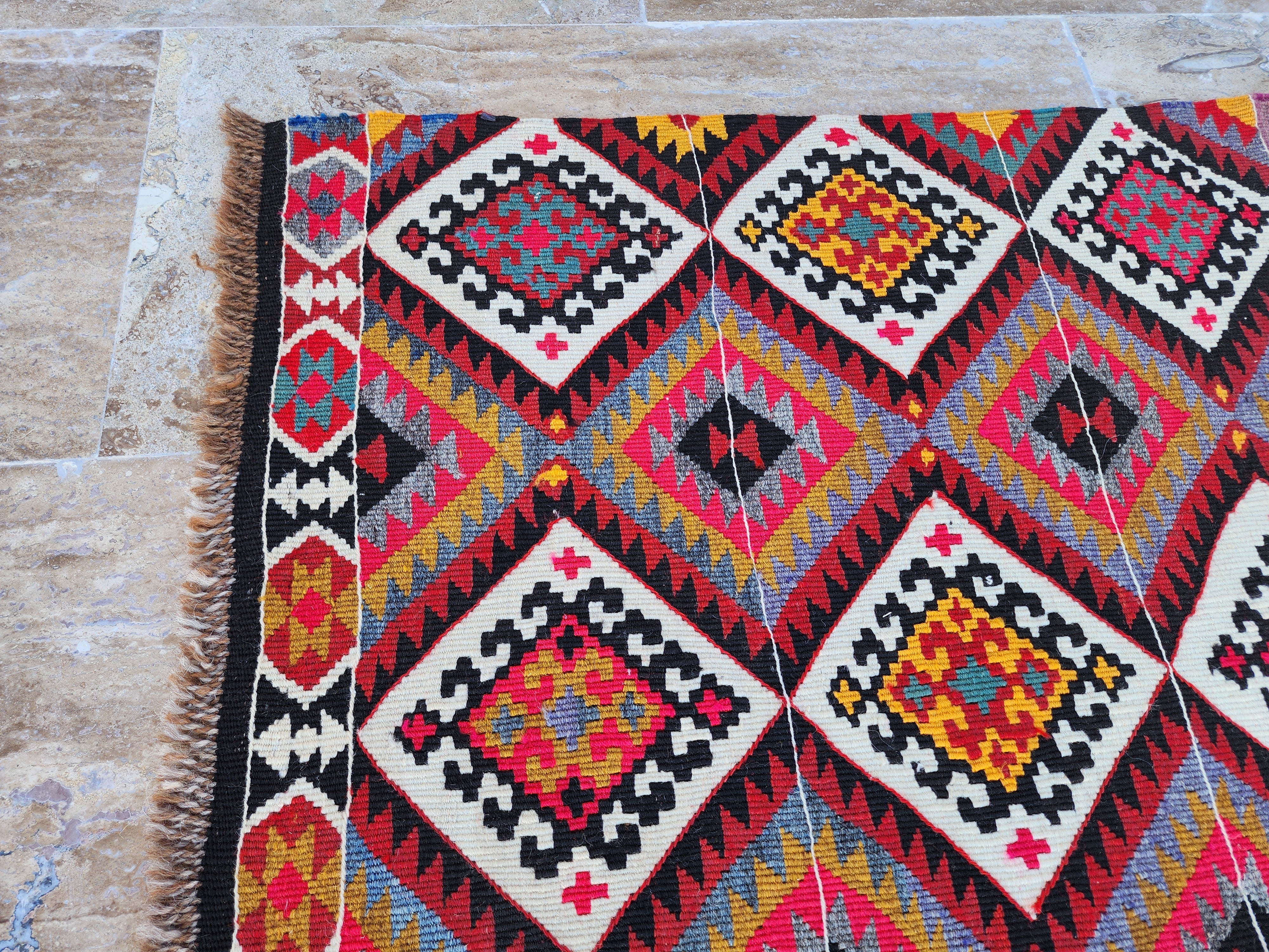 Turkish Kilim Rug 2 x 2 ft Pink Orange Blue Kilim Rug, Vintage Southwestern Aztec Handmade Wool Kilim, Antique Persian Rustic Farmhouse Rug (Copy)
