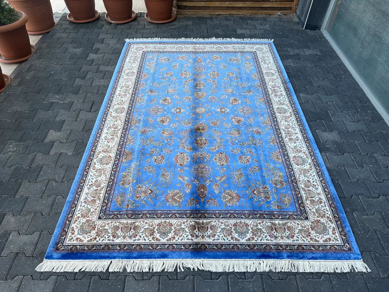 Contemporary Large Turkish Design Bamboo Silk Rug, Persian Style Oriental Viscose Silk Floor Rug for Living Room Kitchen or Bedroom 10 ft x 6 ft