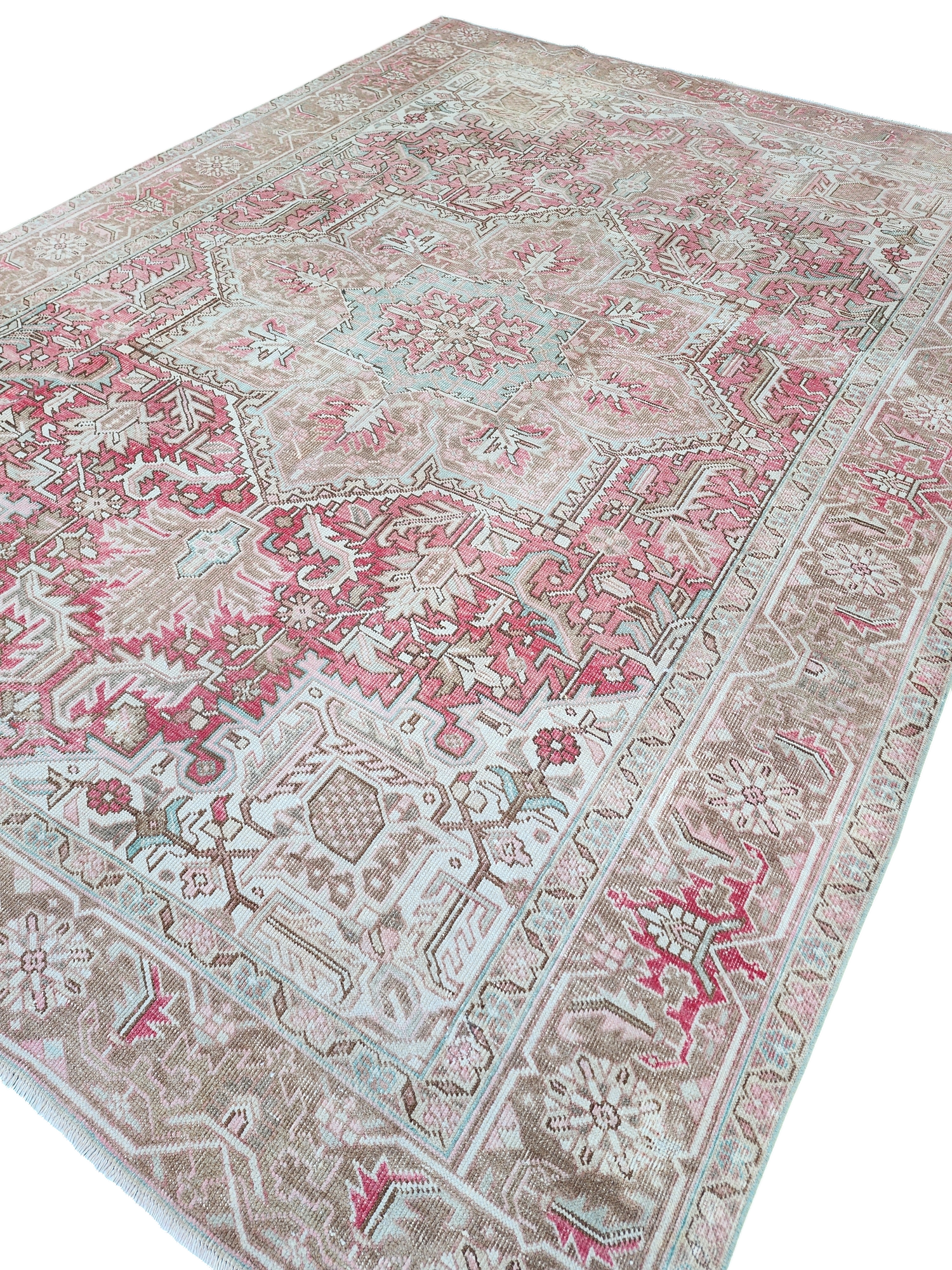 Hand-Knotted Heriz Rug with Bold Geometric Design, Authentic Persian Heriz Rug in Rich Earth Tones, 10'9''x8'1''