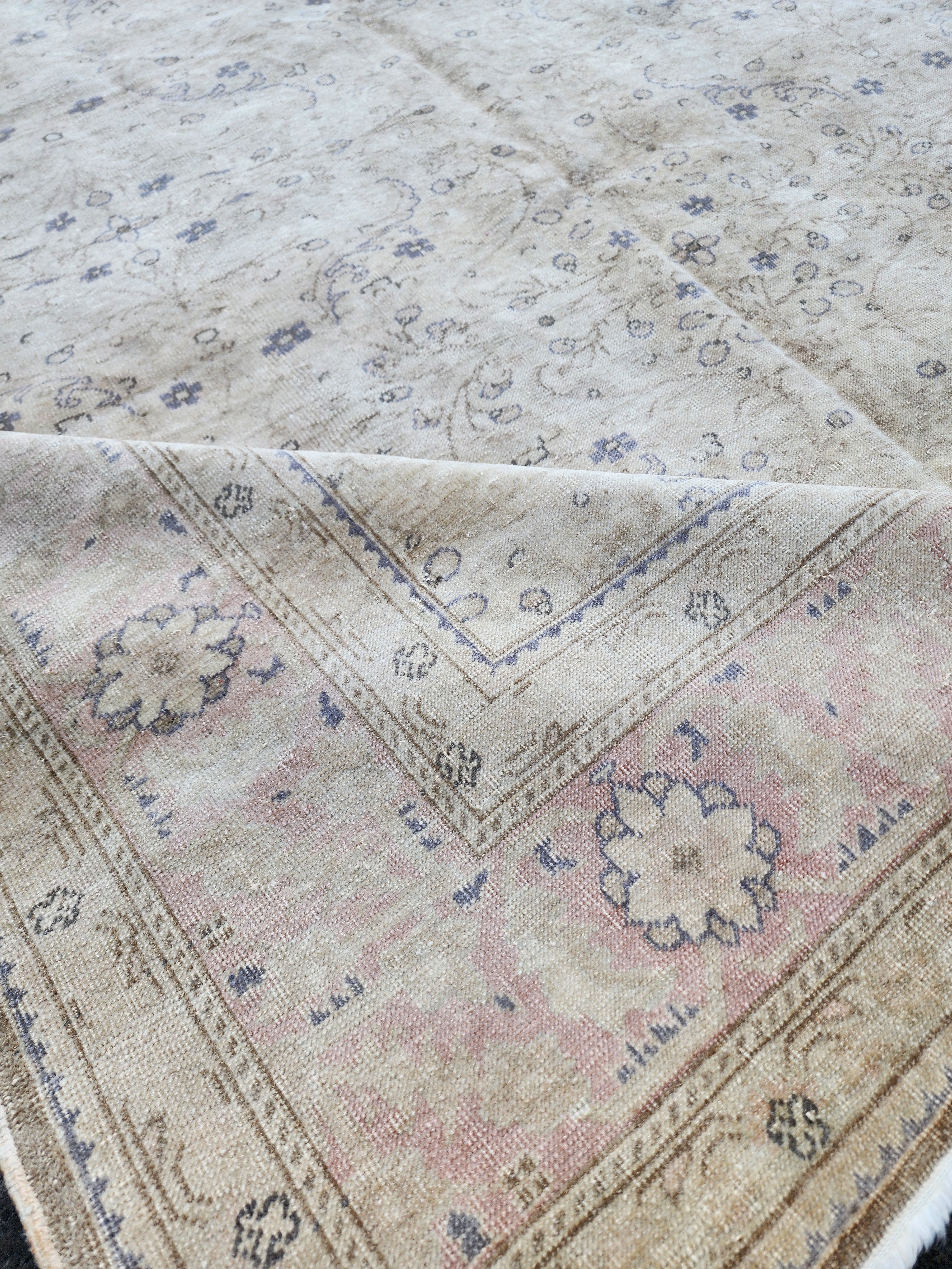 Pastel Turkish Rug 9 x 6 ft Vintage Antique Muted Pink Blue Overdyed Rug, Distressed Pale Oushak Rug Handmade Natural Wool Persian Area Rug