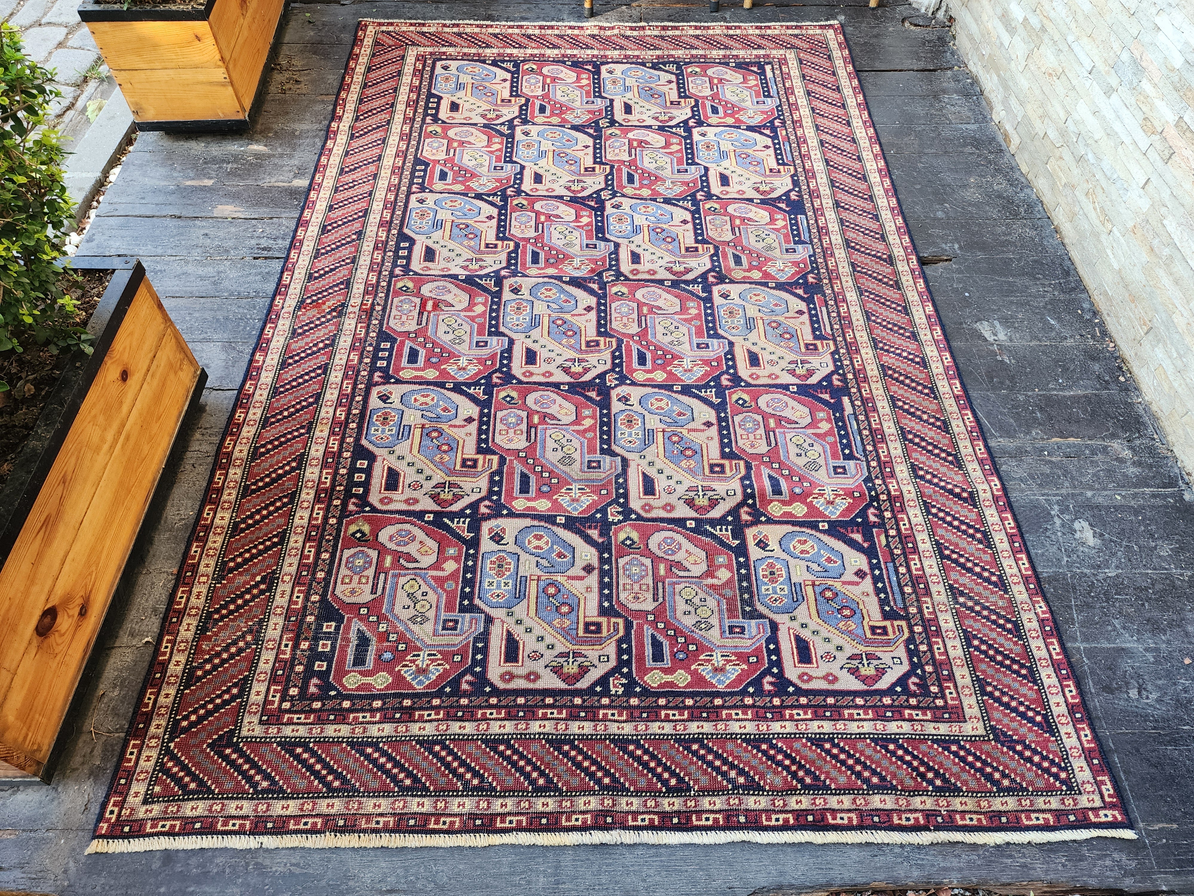 Vintage Persian Area Rug 8'1'' x 5'1'' Vintage Turkish Tribal Natural Wool Rug, Recycled Oriental Design Rustic Bohemian Floor Rug, Carpet