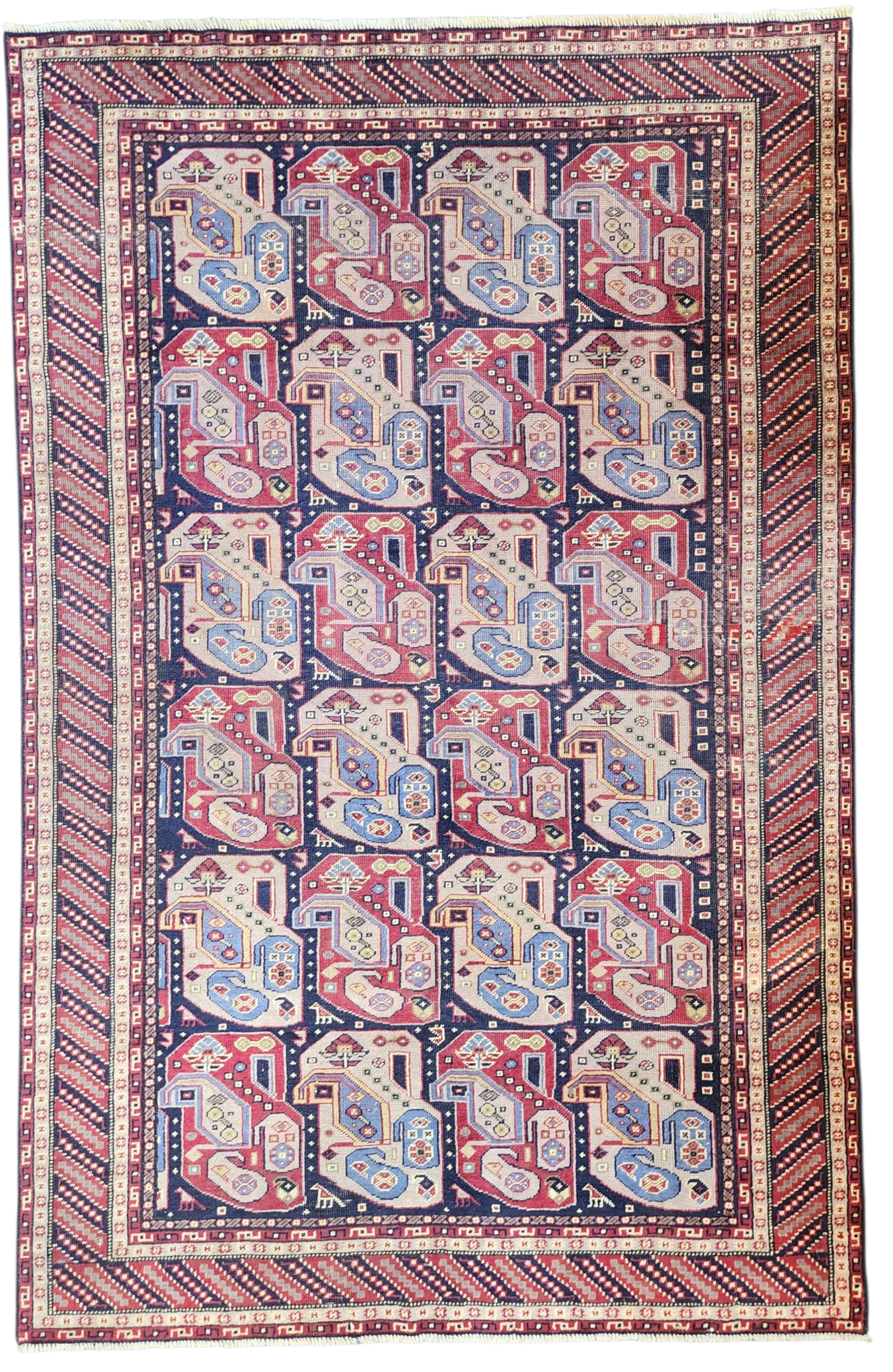 Vintage Persian Area Rug 8'1'' x 5'1'' Vintage Turkish Tribal Natural Wool Rug, Recycled Oriental Design Rustic Bohemian Floor Rug, Carpet