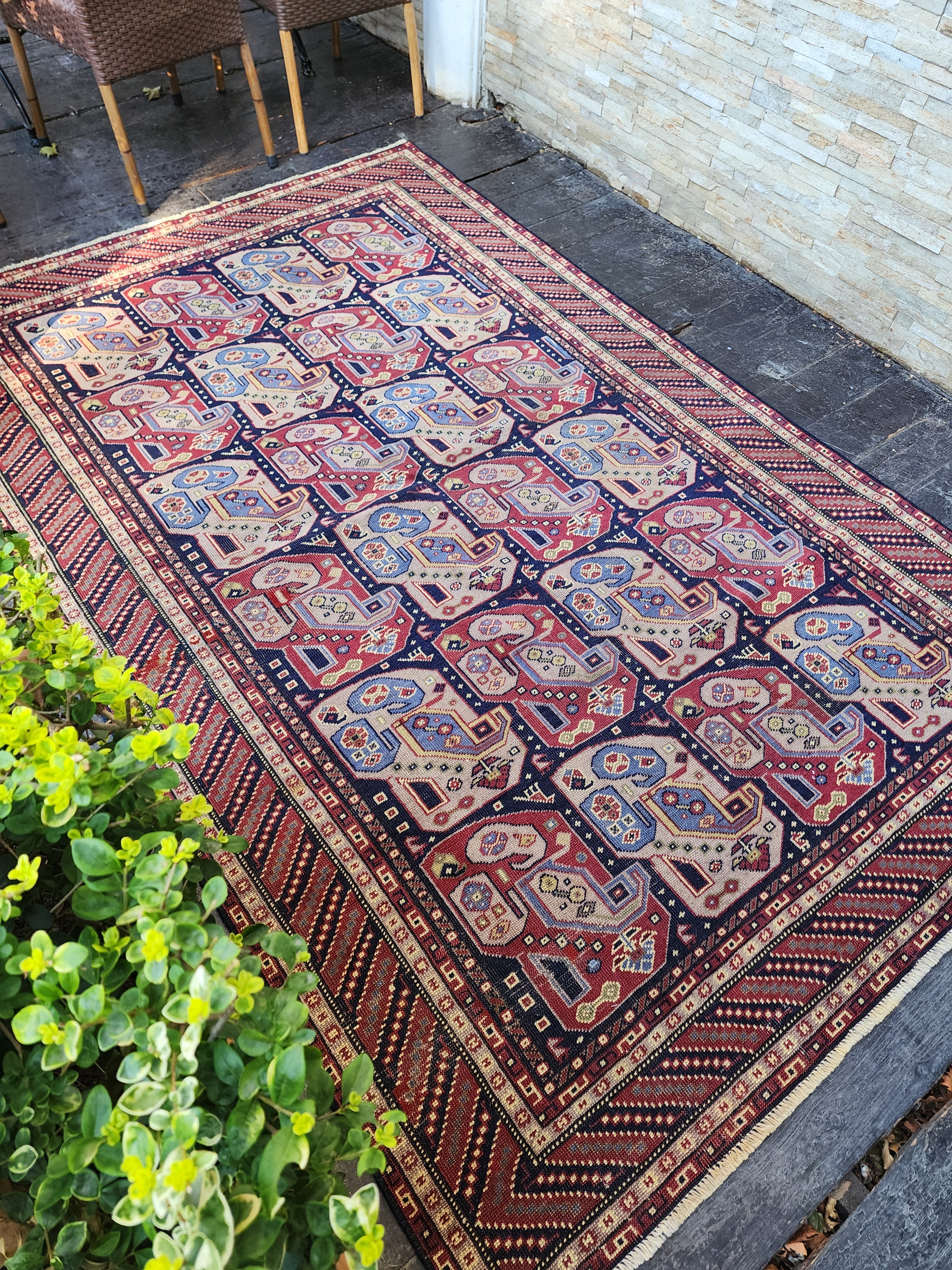 Vintage Persian Area Rug 8'1'' x 5'1'' Vintage Turkish Tribal Natural Wool Rug, Recycled Oriental Design Rustic Bohemian Floor Rug, Carpet