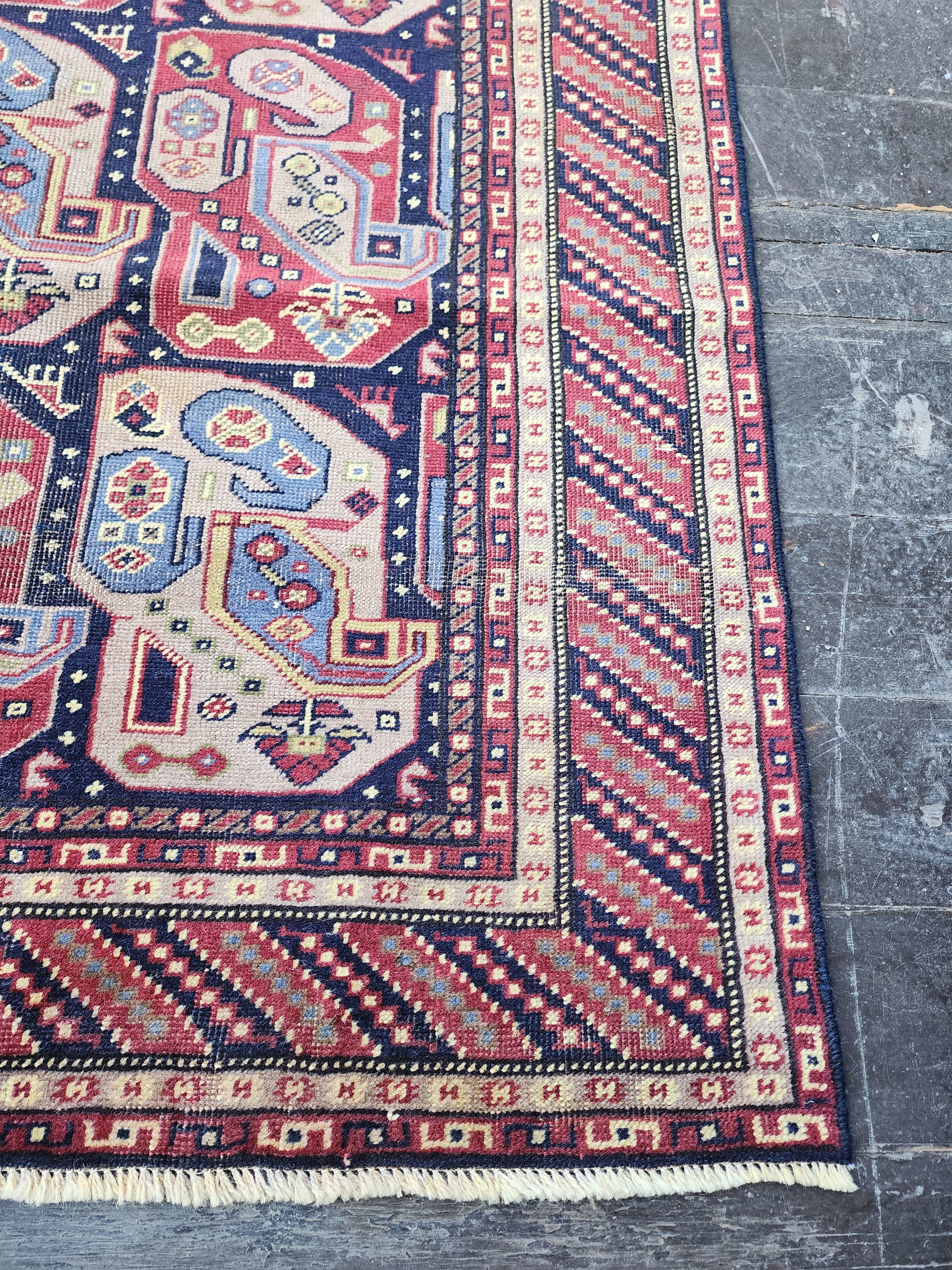 Vintage Persian Area Rug 8'1'' x 5'1'' Vintage Turkish Tribal Natural Wool Rug, Recycled Oriental Design Rustic Bohemian Floor Rug, Carpet