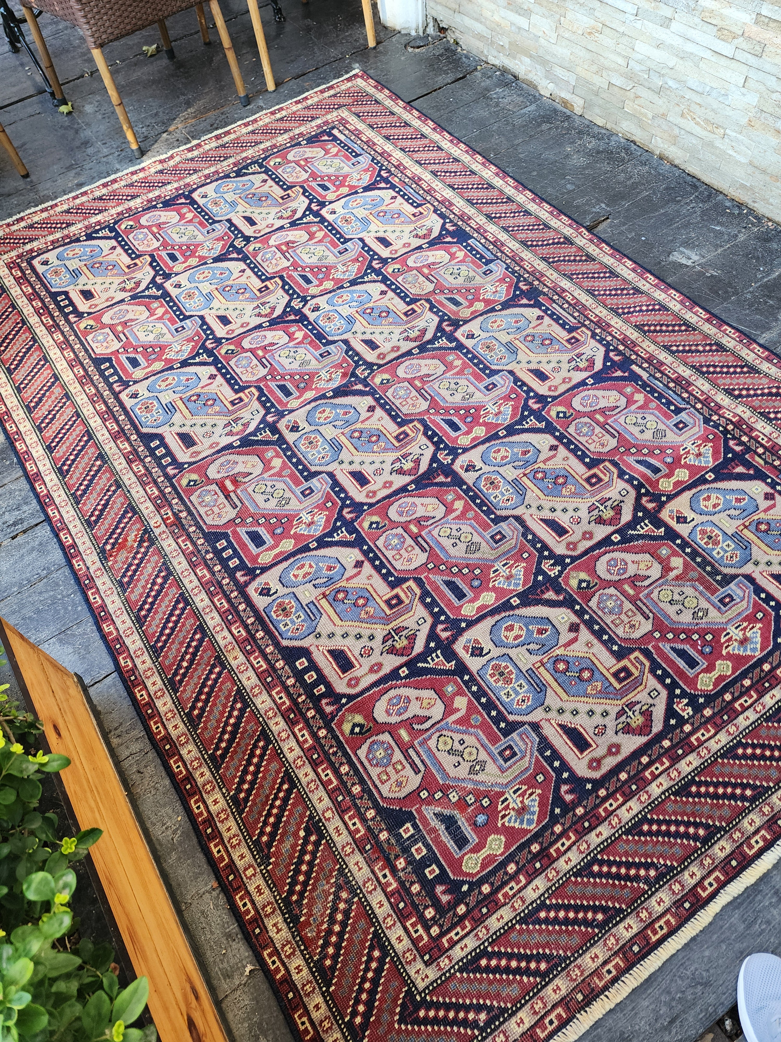 Vintage Persian Area Rug 8'1'' x 5'1'' Vintage Turkish Tribal Natural Wool Rug, Recycled Oriental Design Rustic Bohemian Floor Rug, Carpet