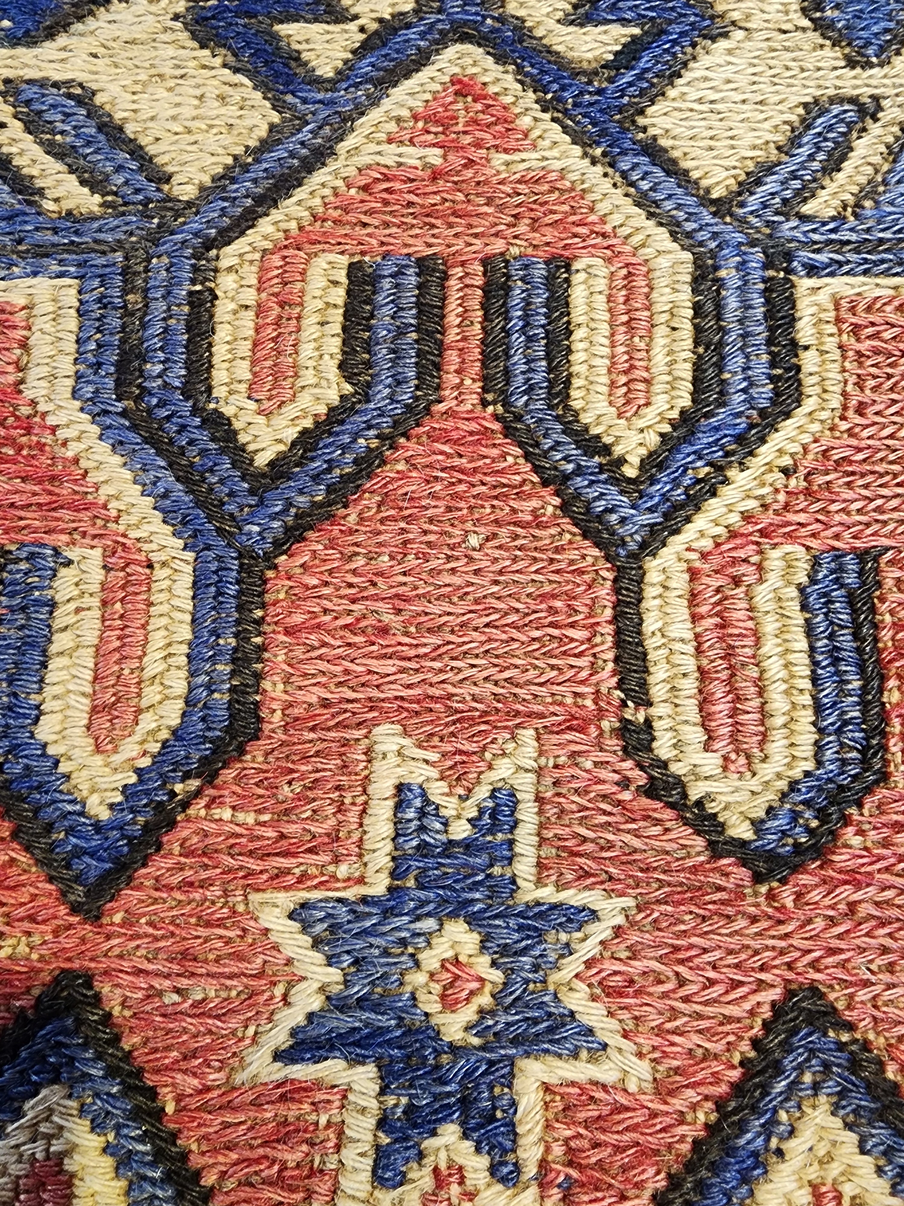 Skiathia — Vintage Anatolian Soumak Kilim Rug, Natural Wool, Tribal Medallions, Geometric (6'9''x8'9'')