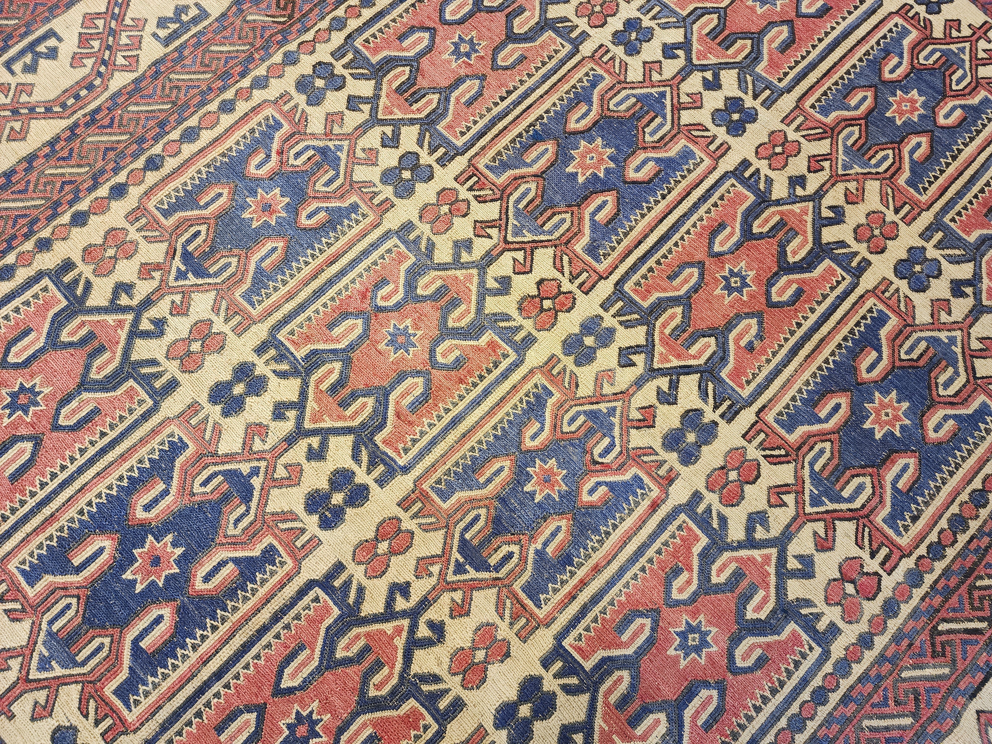 Skiathia — Vintage Anatolian Soumak Kilim Rug, Natural Wool, Tribal Medallions, Geometric (6'9''x8'9'')