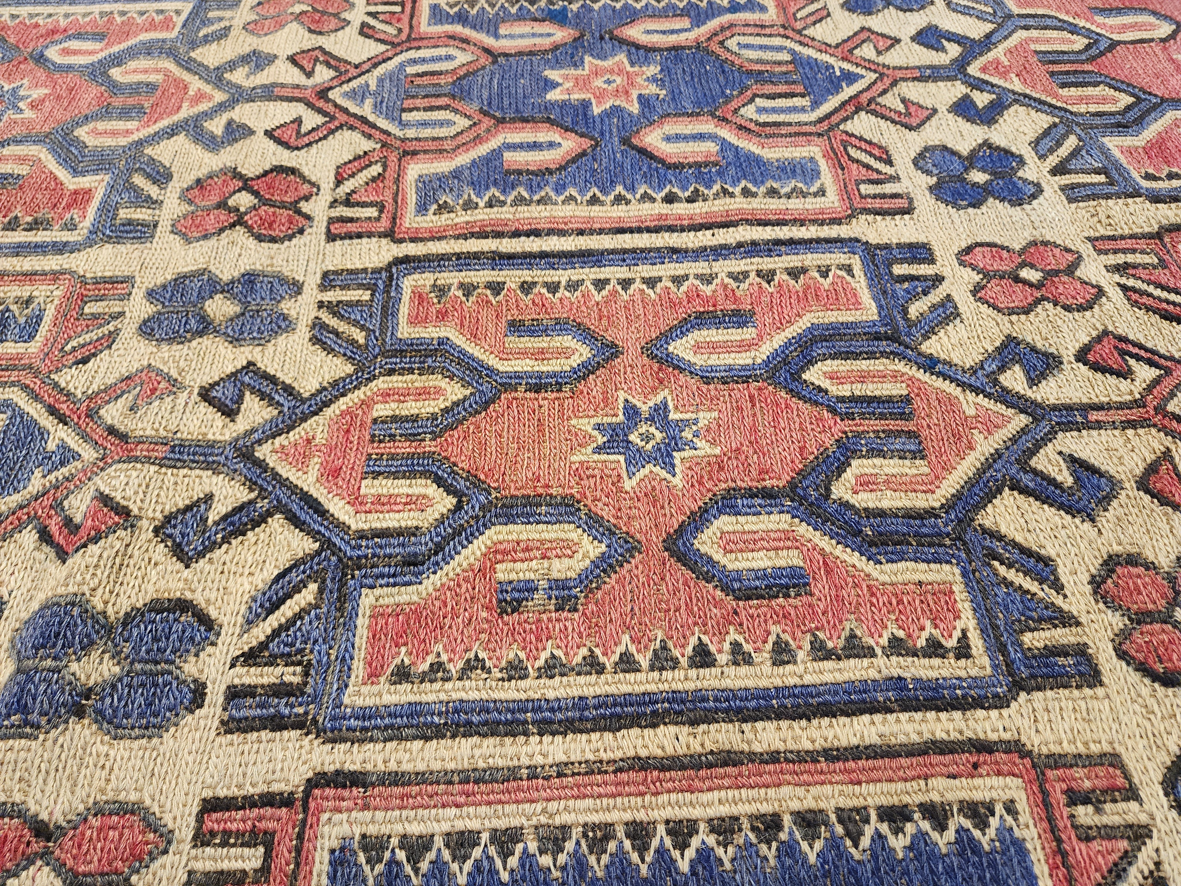 Skiathia — Vintage Anatolian Soumak Kilim Rug, Natural Wool, Tribal Medallions, Geometric (6'9''x8'9'')