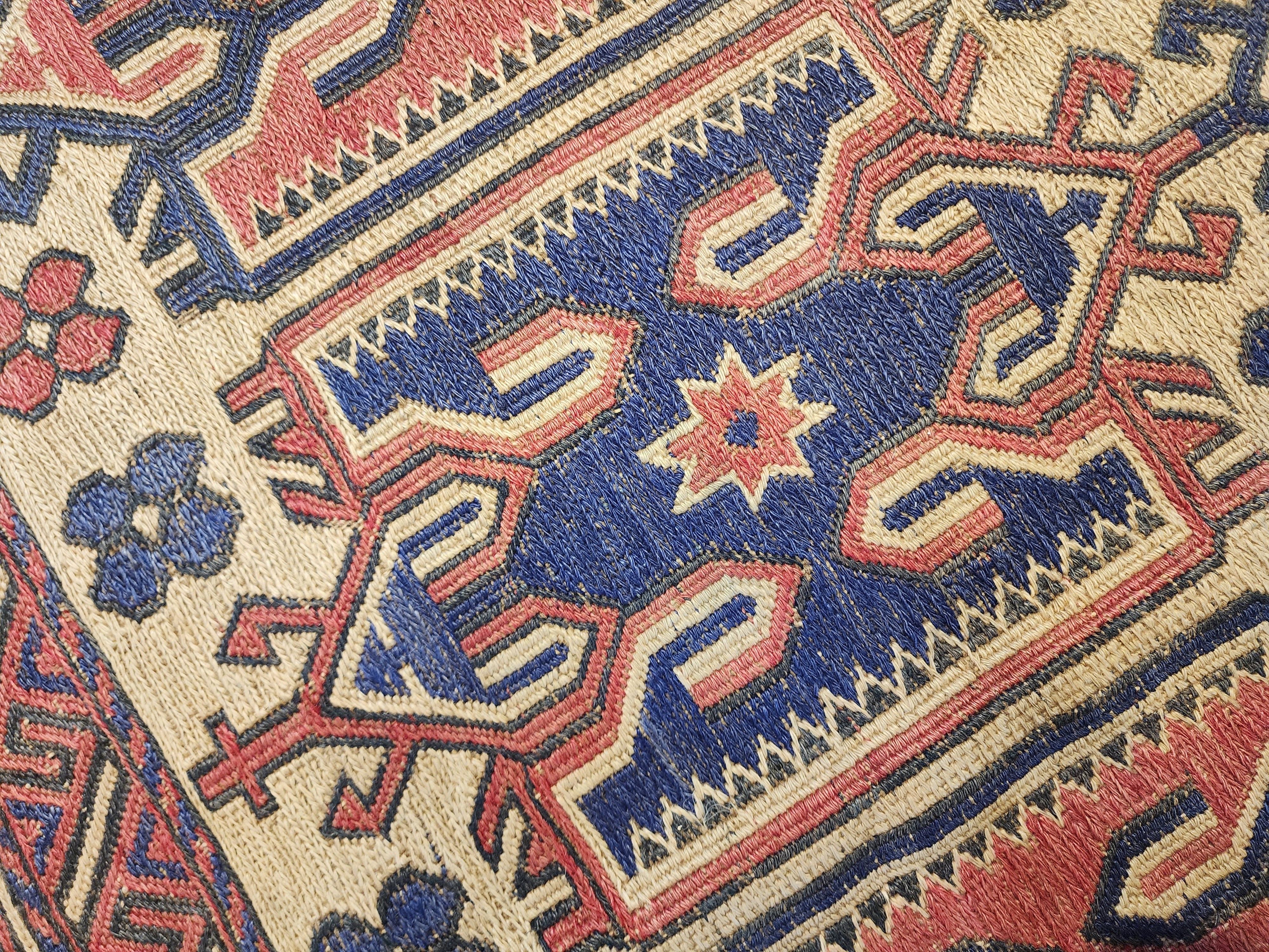 Skiathia — Vintage Anatolian Soumak Kilim Rug, Natural Wool, Tribal Medallions, Geometric (6'9''x8'9'')