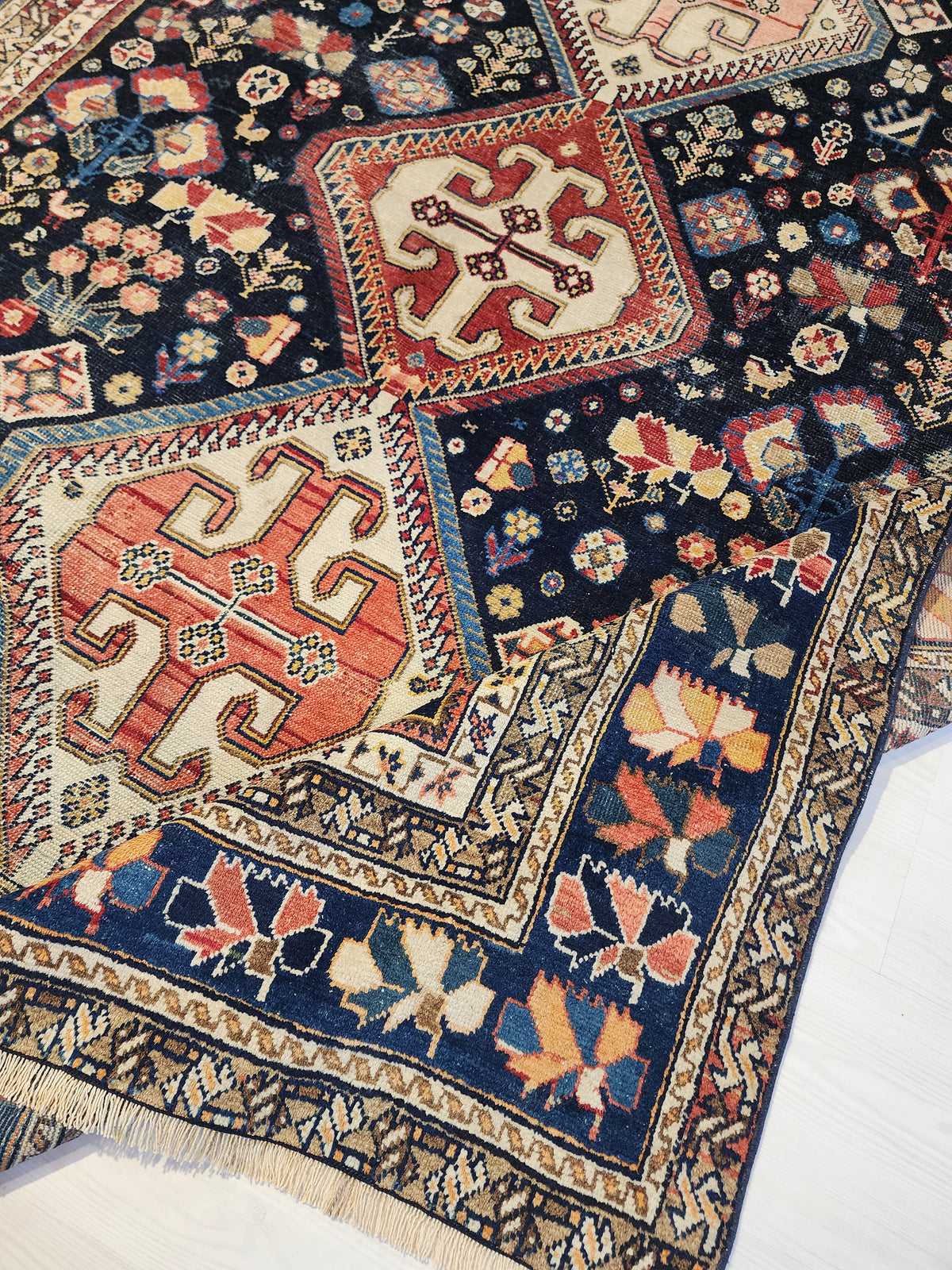 Antique Afshar rug in blue, brown and pink, 5'6" x 7', photo 12