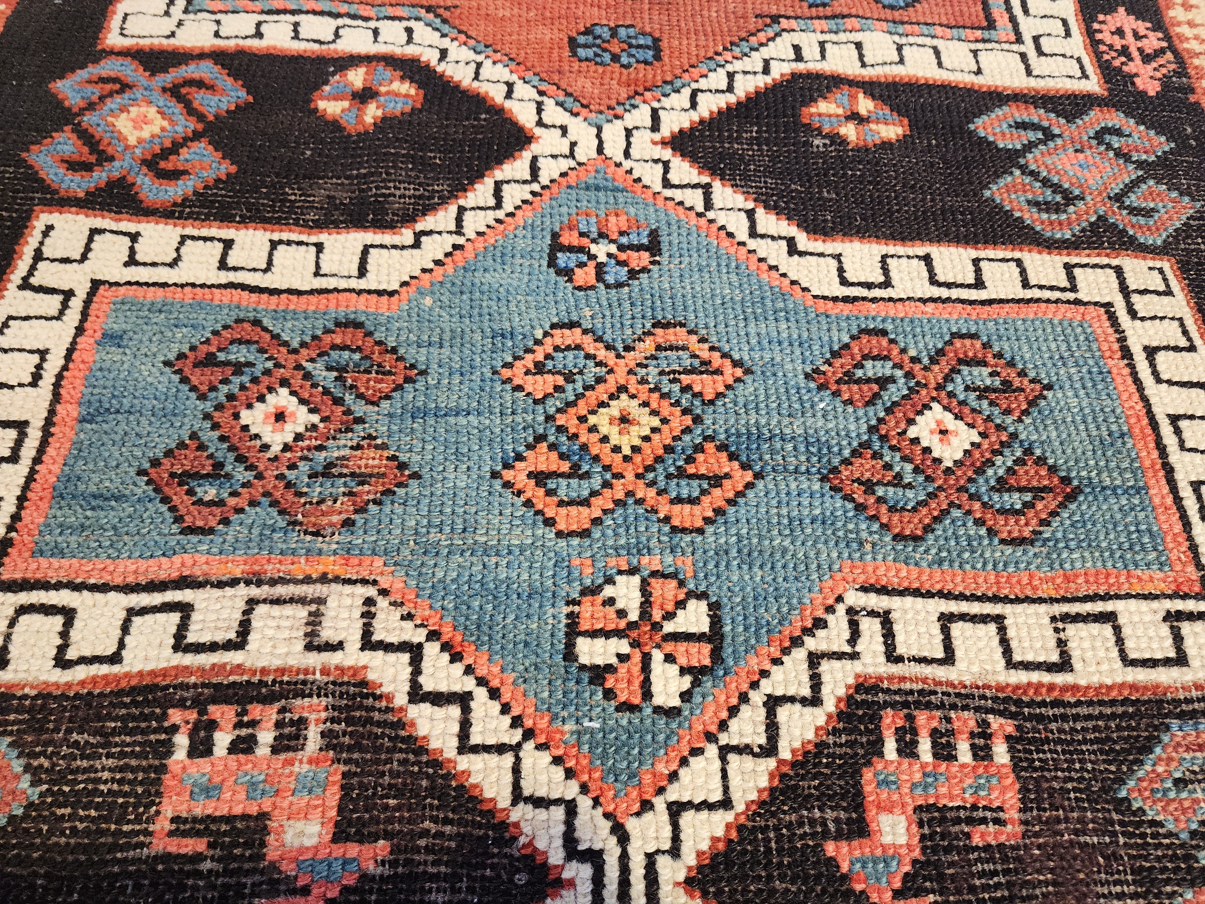 antique Cauasion Wool Rug, 4'3'' x 3'3'', Rustic Oriental Design — styled view
