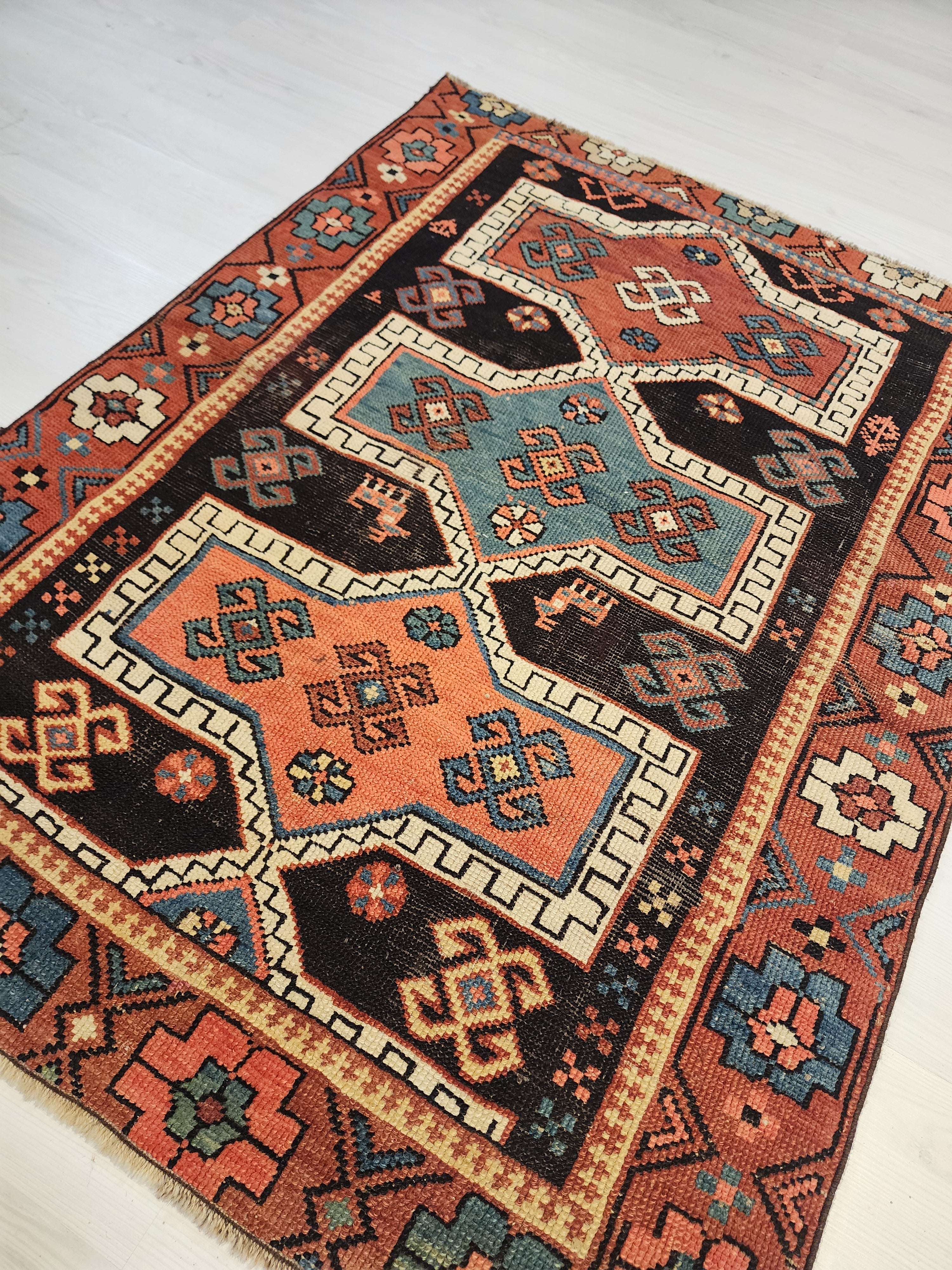 antique Cauasion Wool Rug, 4'3'' x 3'3'', Rustic Oriental Design — in setting