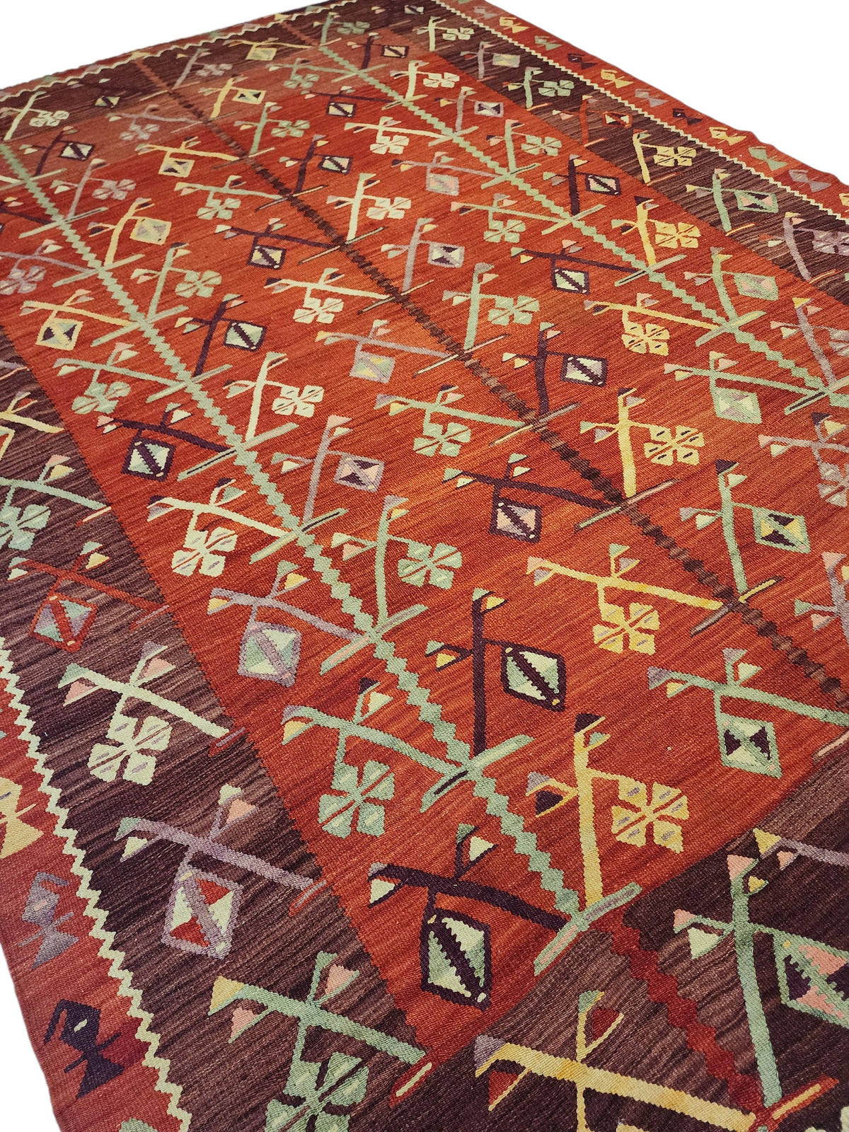 Antique Göçmen kilim rug in red, purple and green, 6'10" x 9'8", photo 2