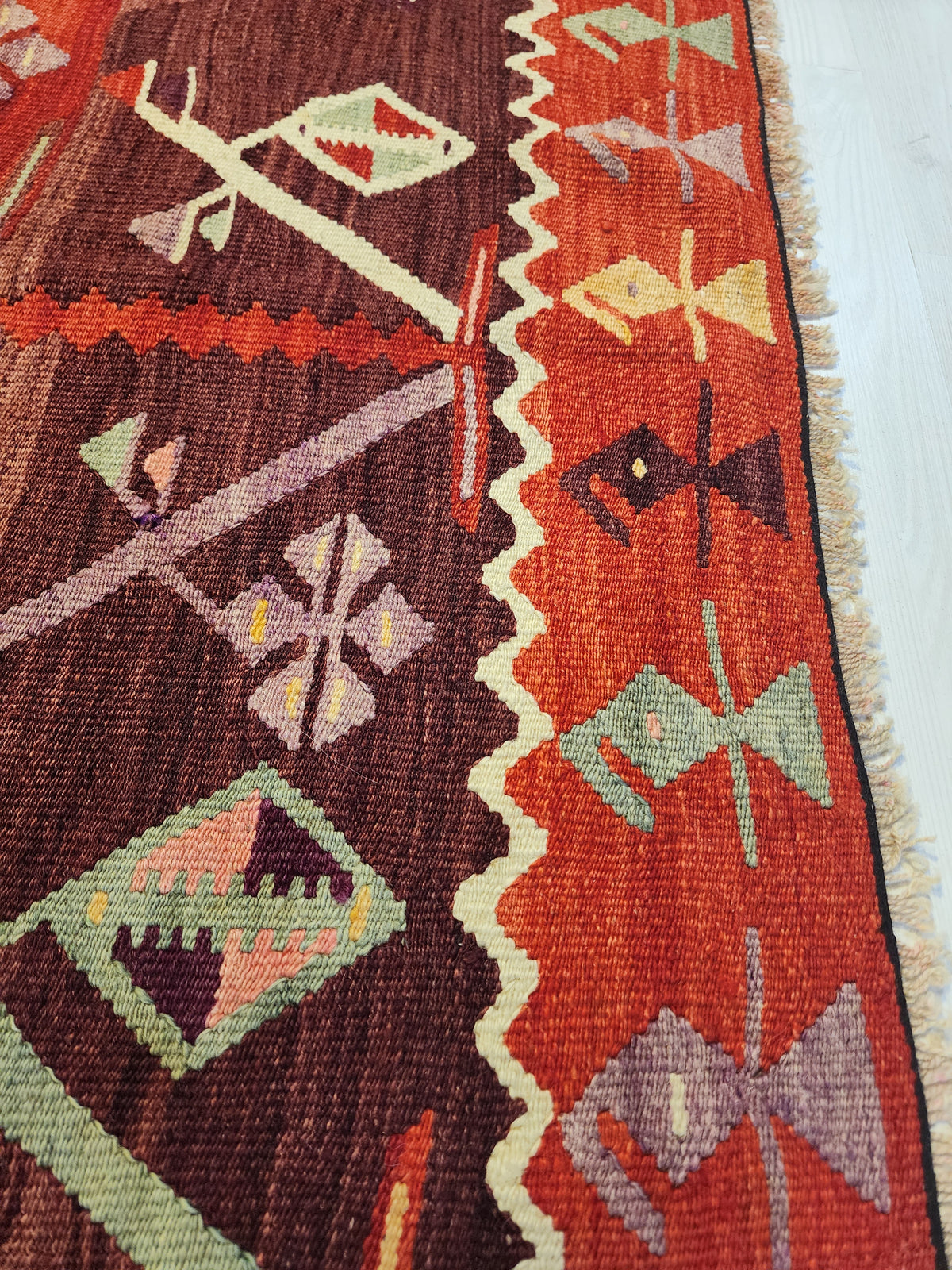 Antique Göçmen kilim rug in red, purple and green, 6'10" x 9'8", photo 8