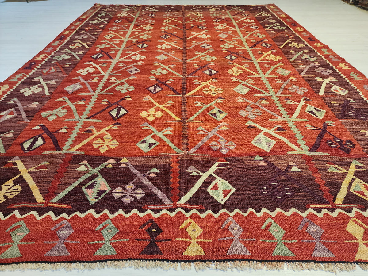 Antique Göçmen kilim rug in red, purple and green, 6'10" x 9'8", photo 11