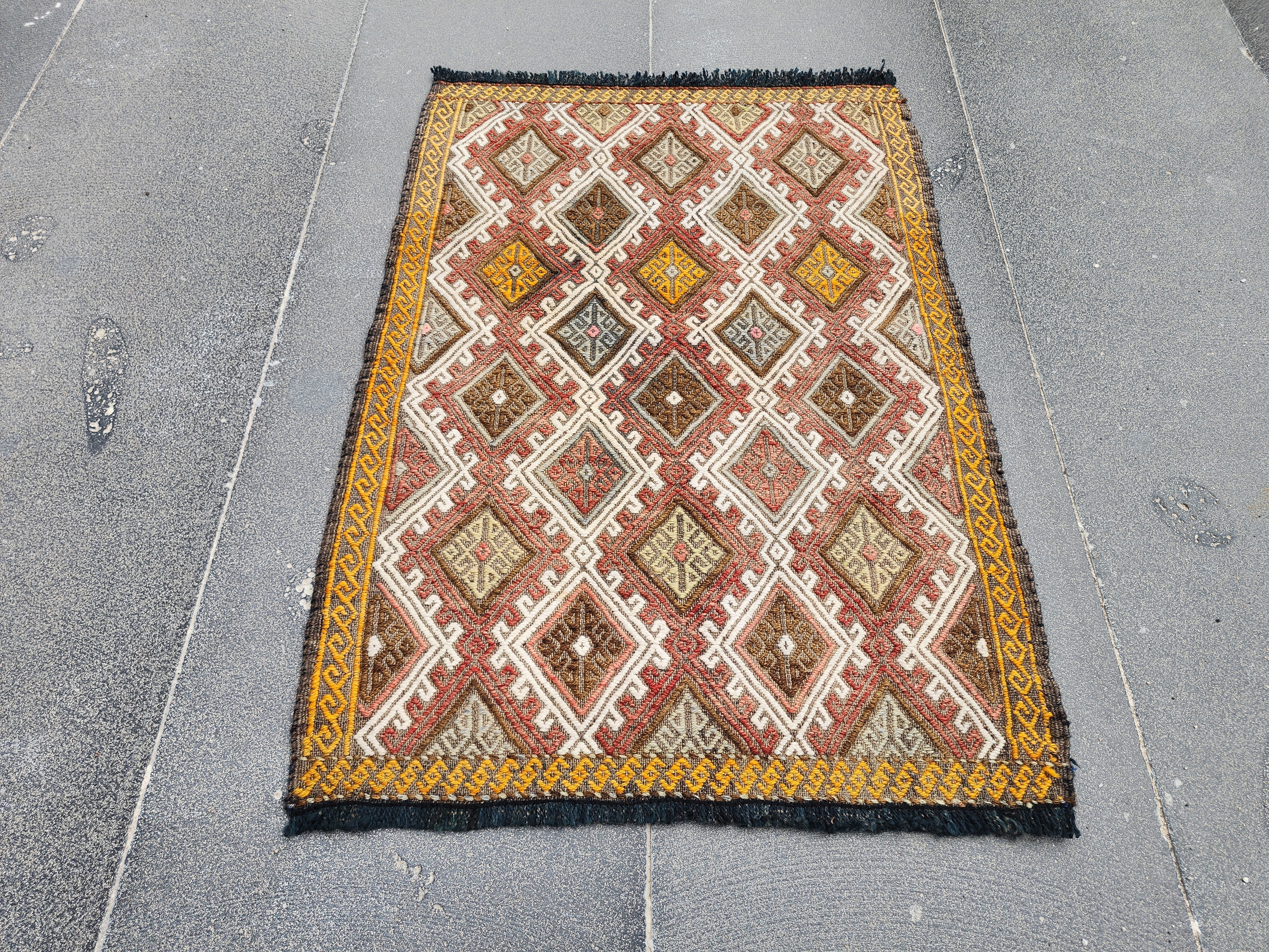 Andromeda — Vintage Turkish Kilim Rug, Handwoven Tribal Diamond Pattern Rug, 1'7''x2'2''