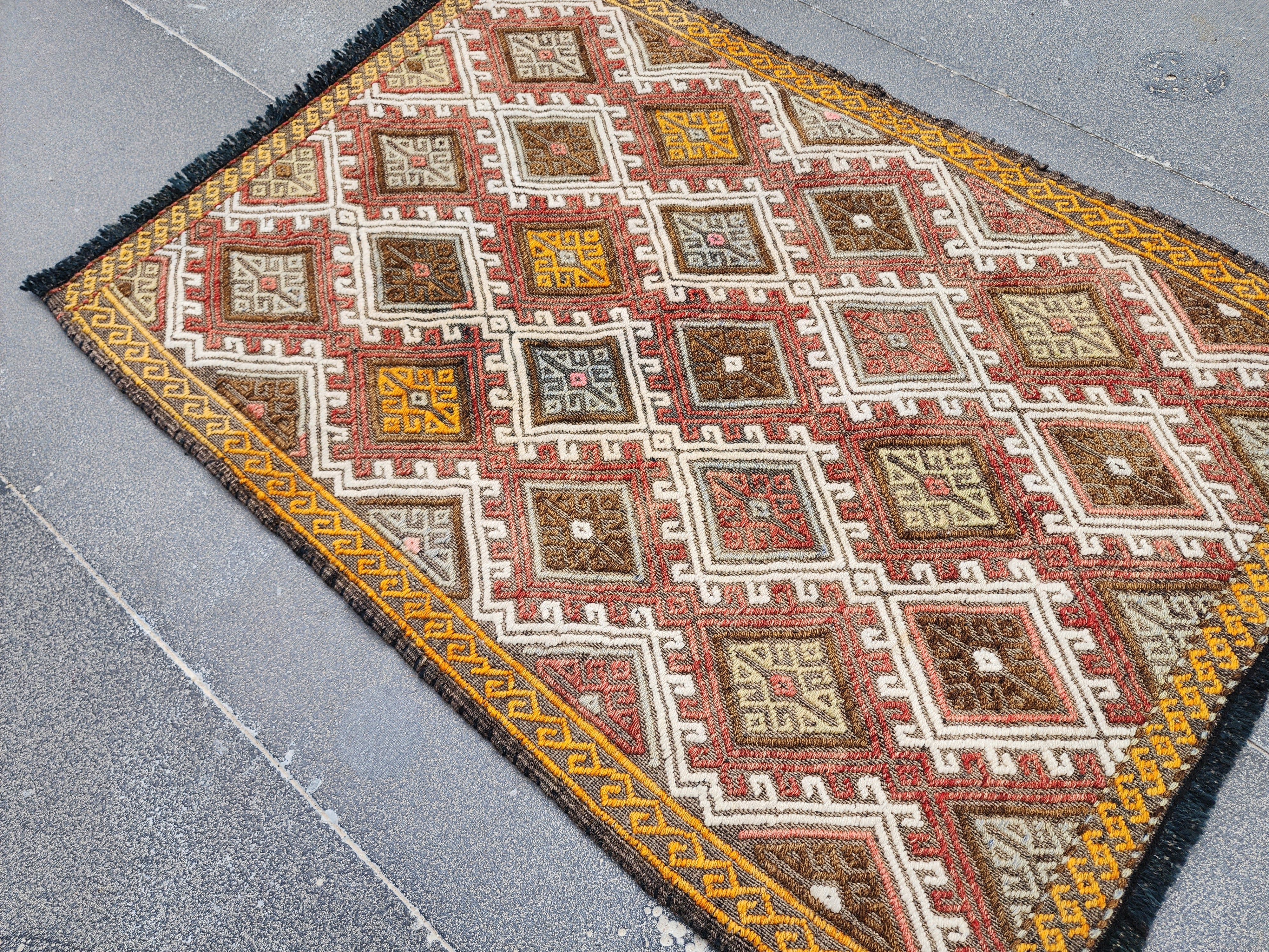 Andromeda — Vintage Turkish Kilim Rug, Handwoven Tribal Diamond Pattern Rug, 1'7''x2'2''