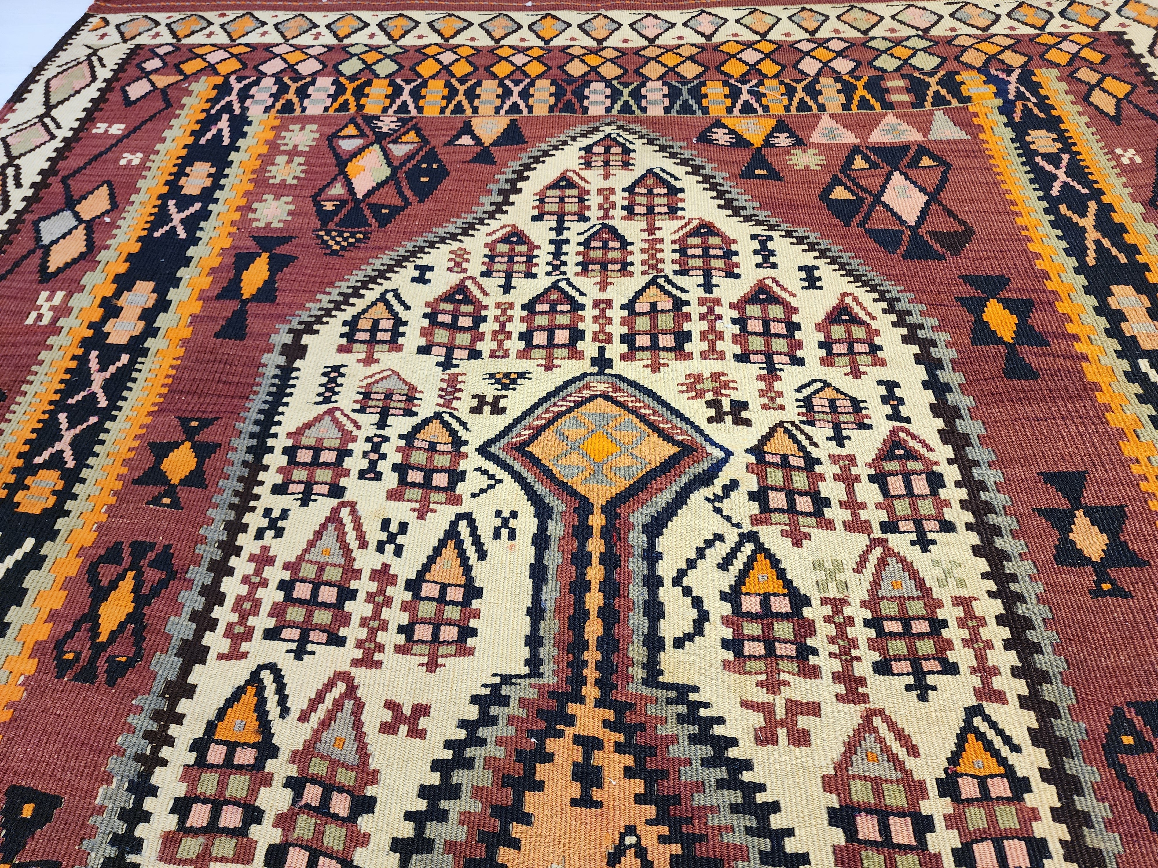 Antique 1870s Hakkari Kilim Rug, Tribal Bird Motif Wool Flatweave