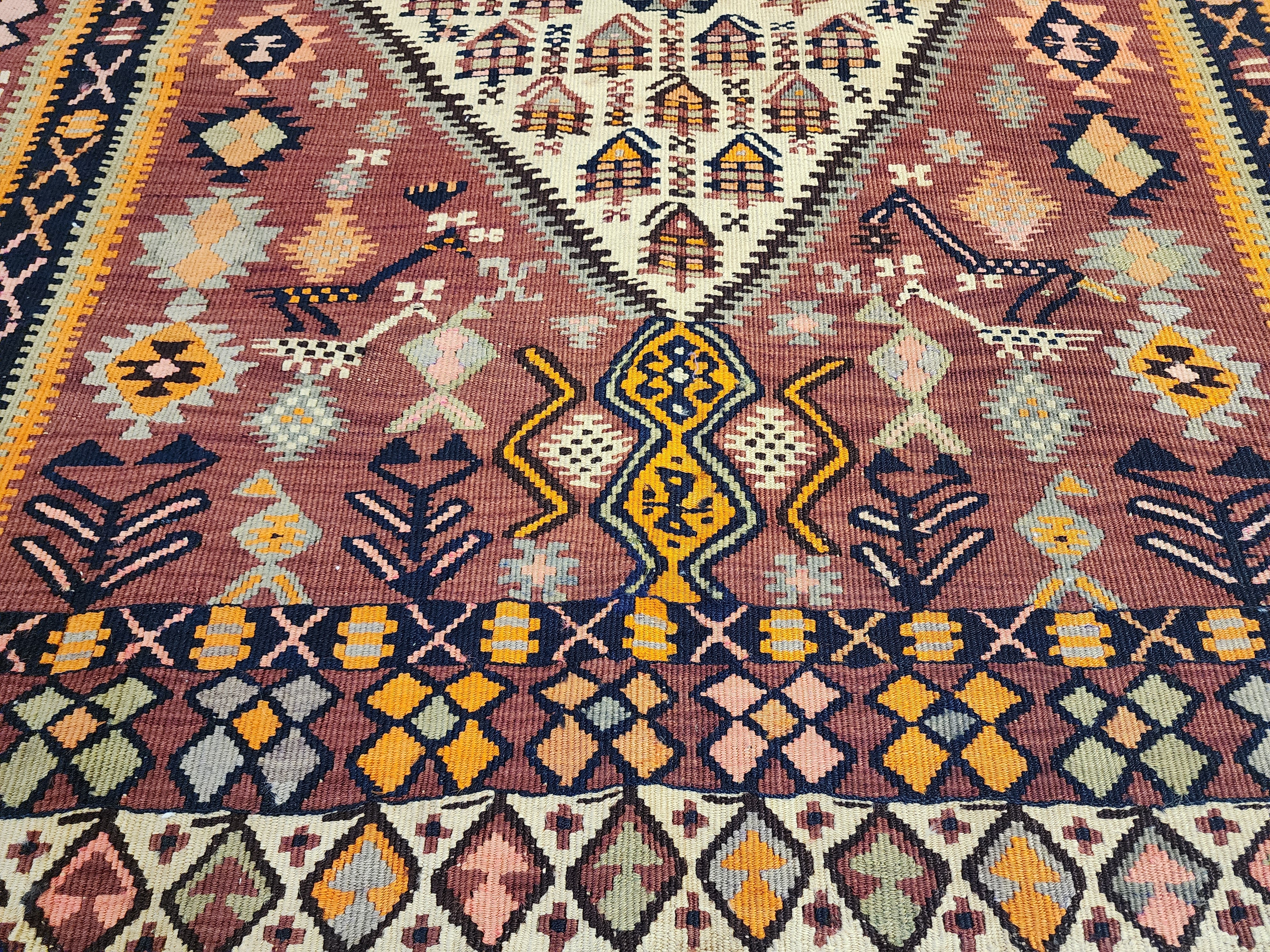 Antique 1870s Hakkari Kilim Rug, Tribal Bird Motif Wool Flatweave