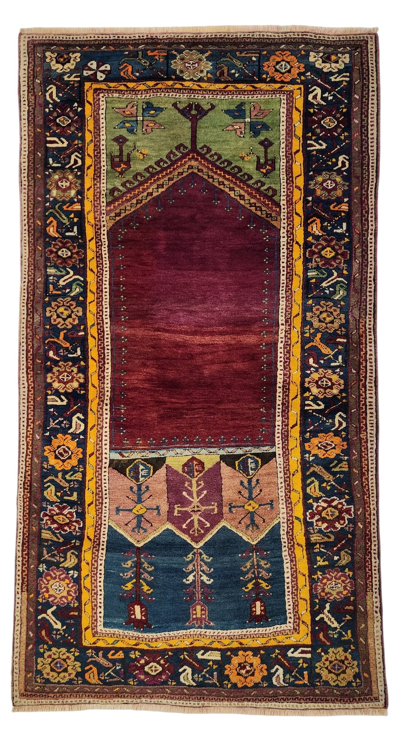 Polyxene — Antique Turkish Rug, Indigo Blue and Red Wool Anatolian Carpet