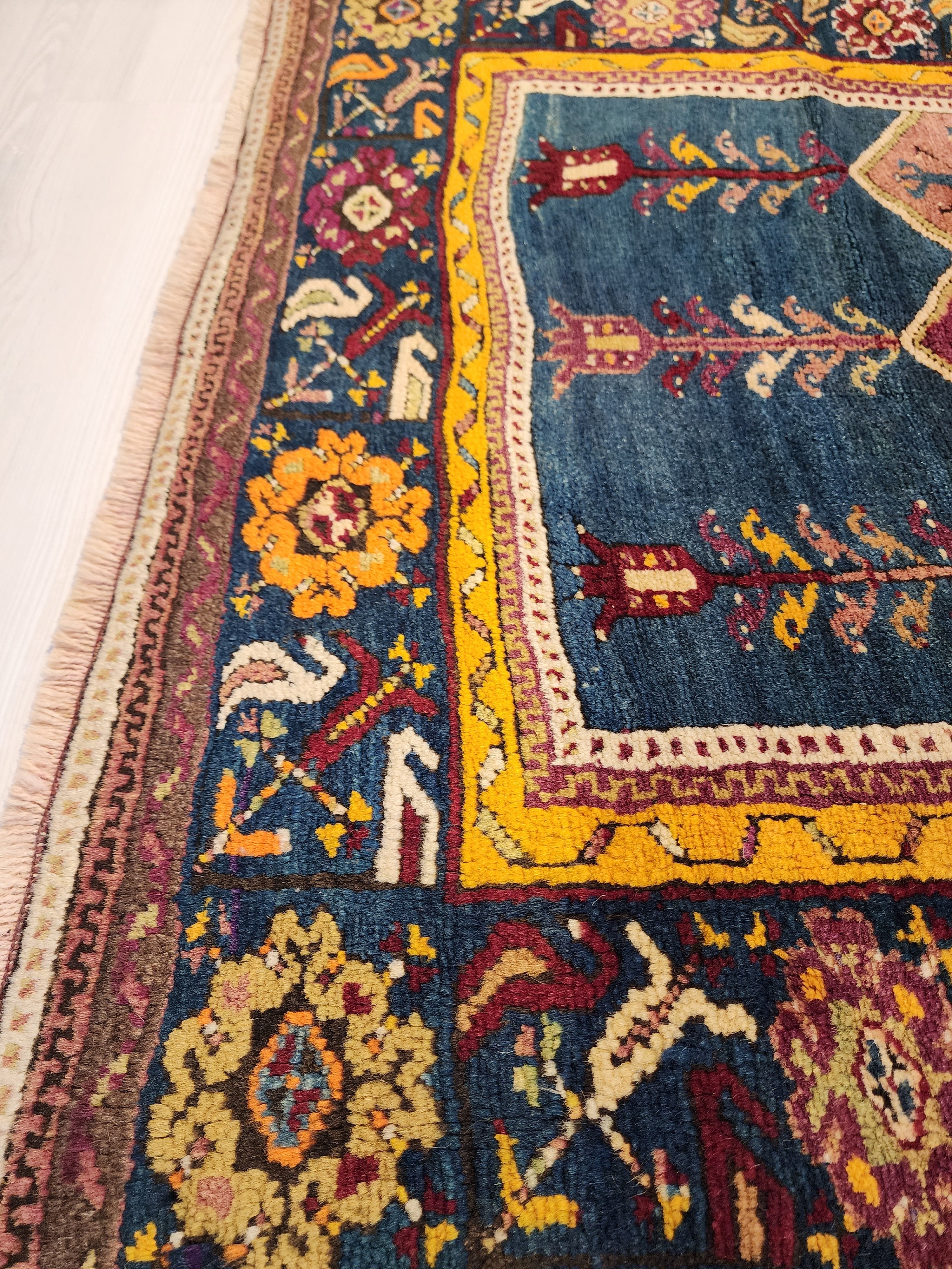 Polyxene — Antique Turkish Rug, Indigo Blue and Red Wool Anatolian Carpet
