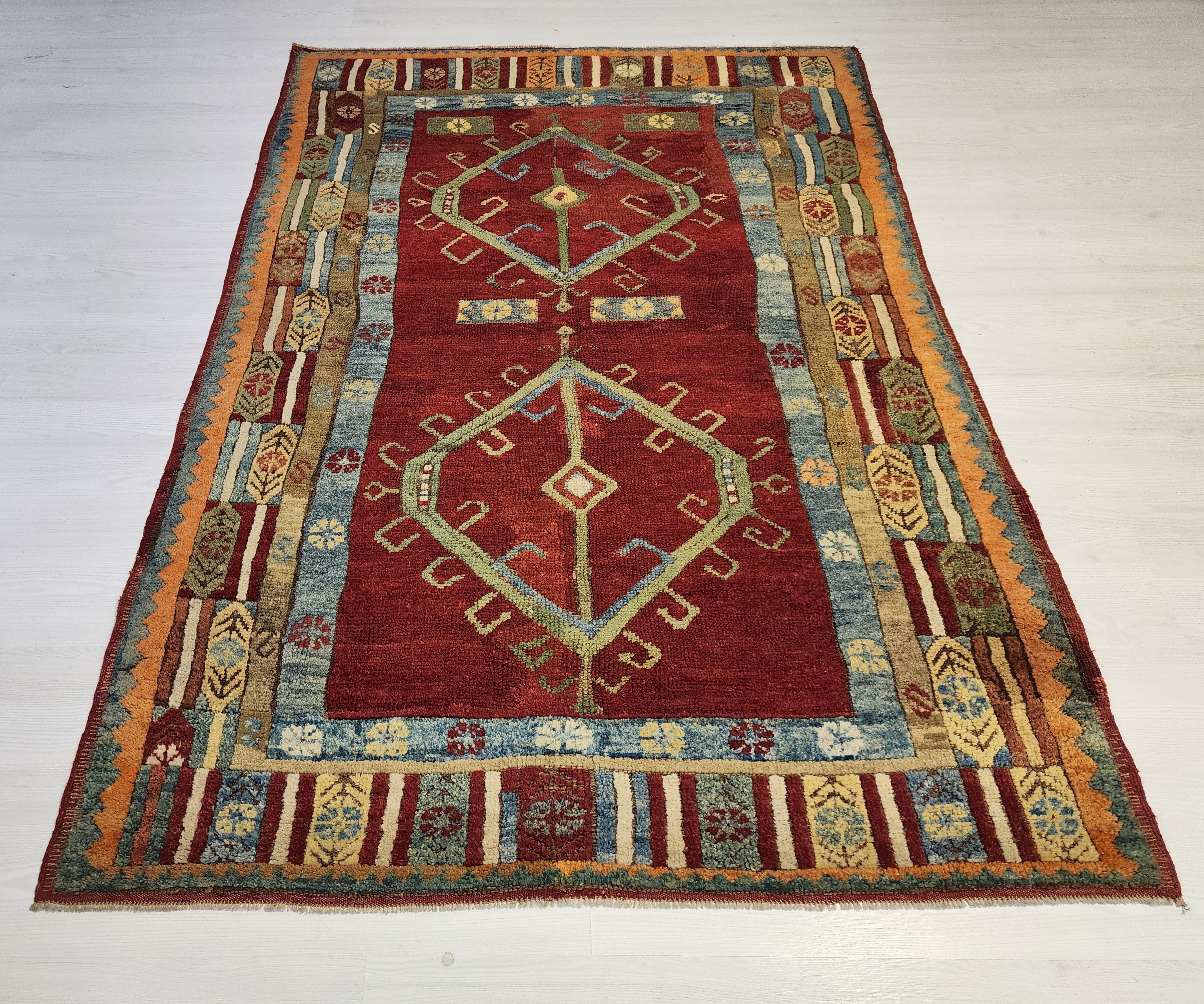 Ottomano — 1830s Ottoman Antique Wool Rug, Natural Dye Tribal Area Rug