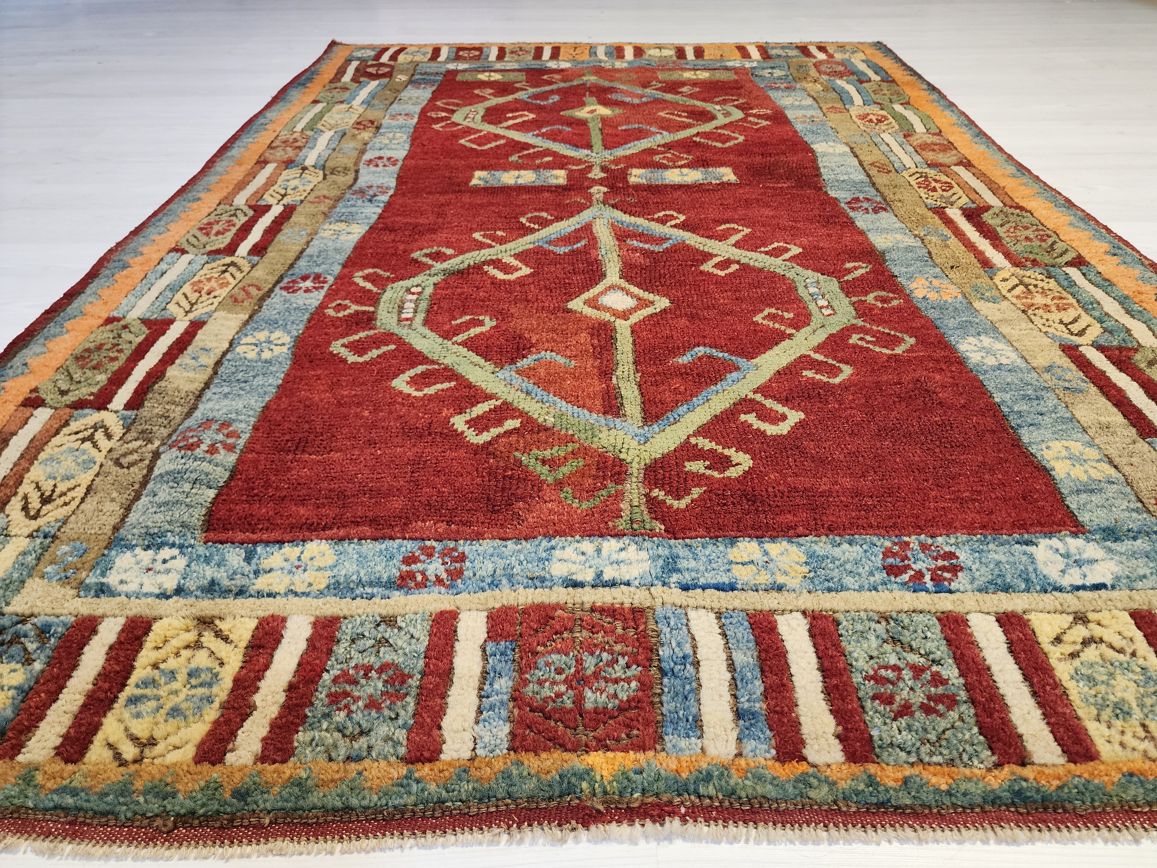 Ottomano — 1830s Ottoman Antique Wool Rug, Natural Dye Tribal Area Rug
