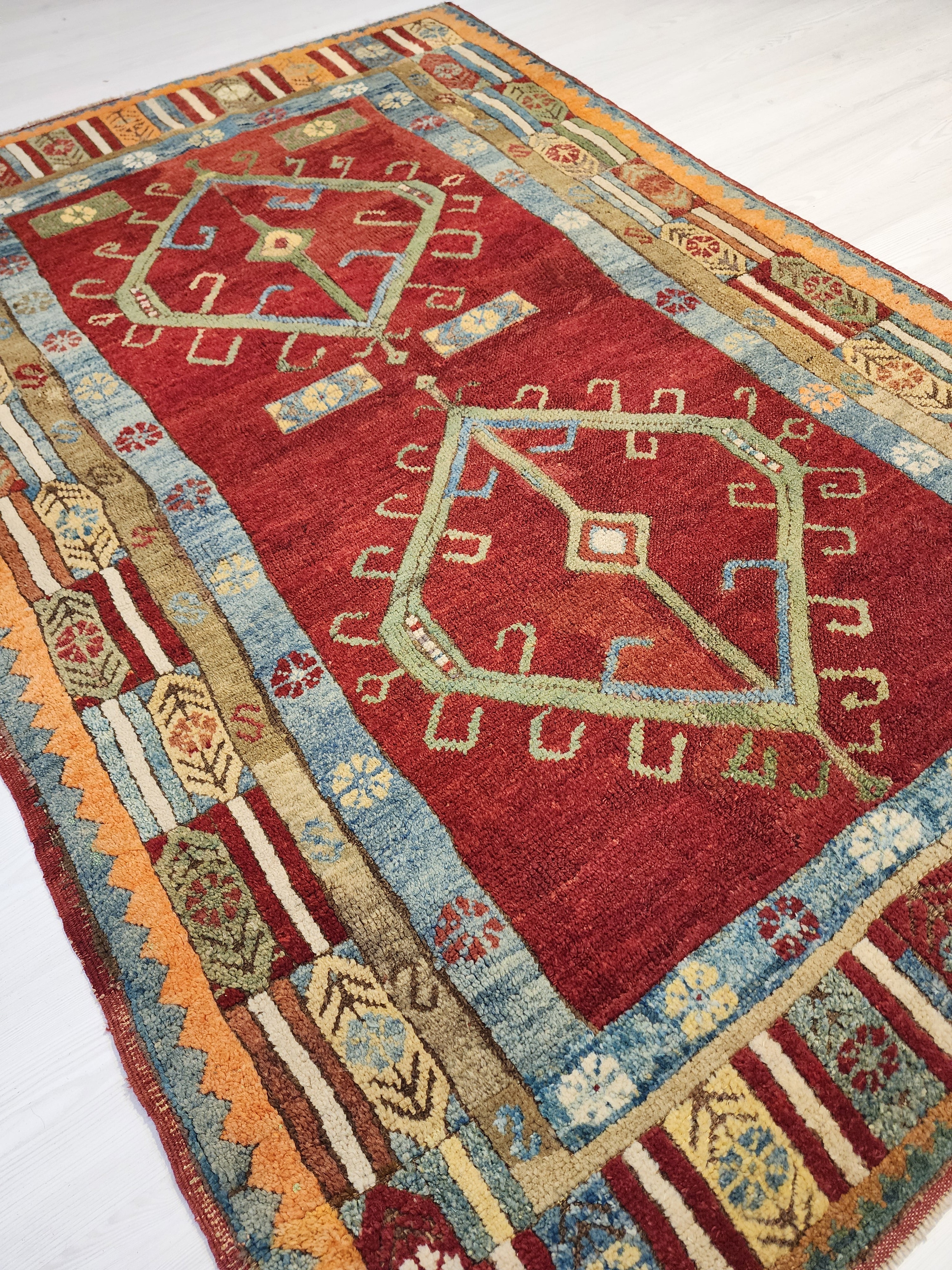 Ottomano — 1830s Ottoman Antique Wool Rug, Natural Dye Tribal Area Rug