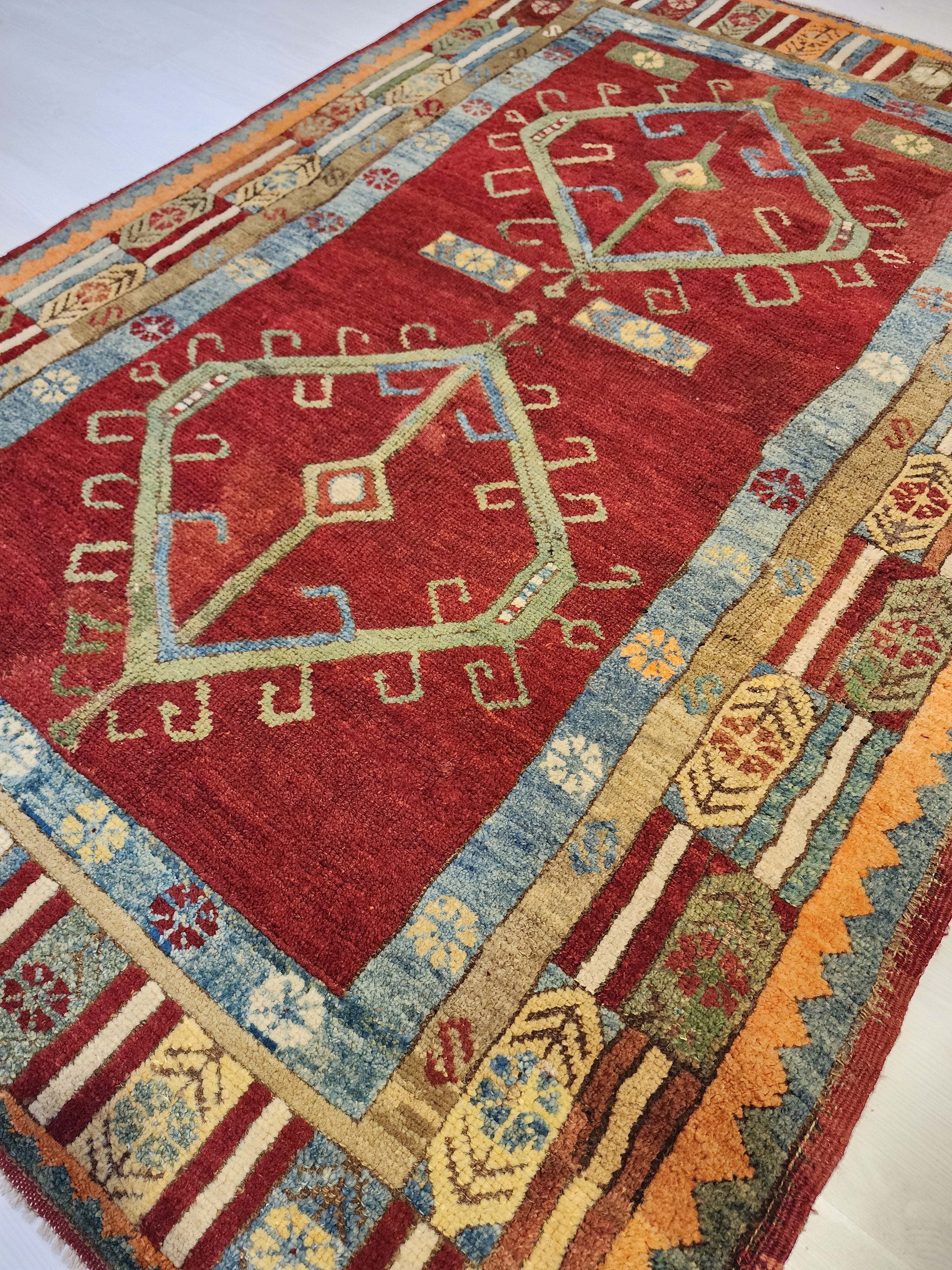 Ottomano — 1830s Ottoman Antique Wool Rug, Natural Dye Tribal Area Rug