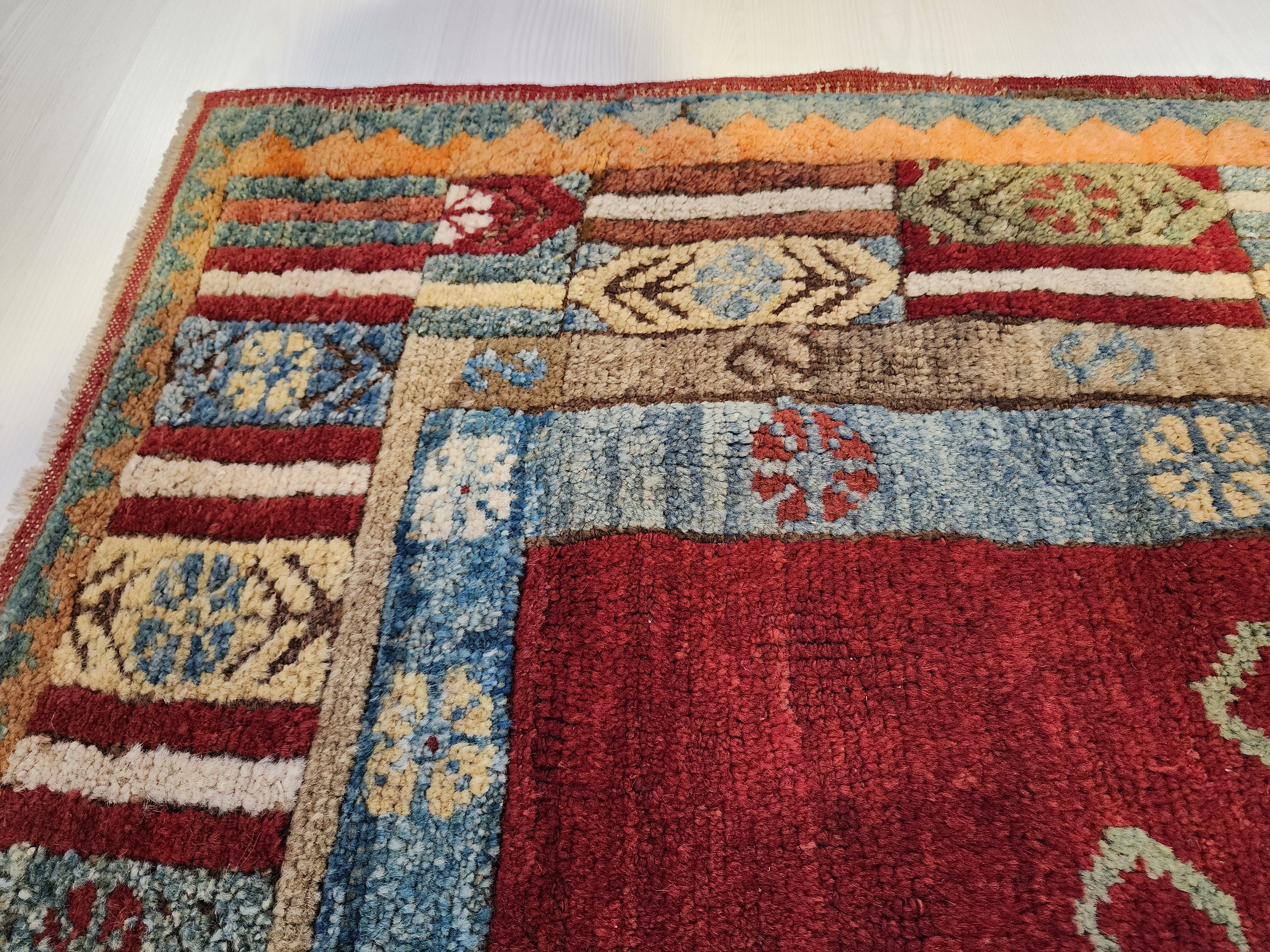 Ottomano — 1830s Ottoman Antique Wool Rug, Natural Dye Tribal Area Rug