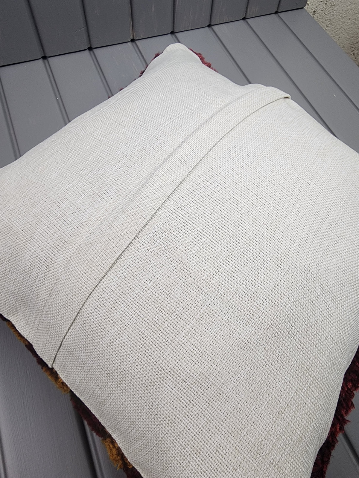Antique Konya Tulu shaggy pillow covers, set of 2, burgundy and yellow, 16x16 in, back of cover