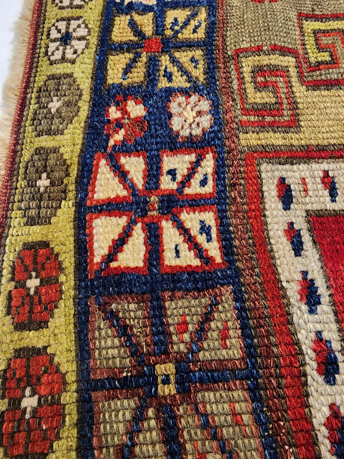 Antique Yeşilhisar Wool Rug, Hand-Knotted Geometric Anatolian Area Rug (4'11" x 4")