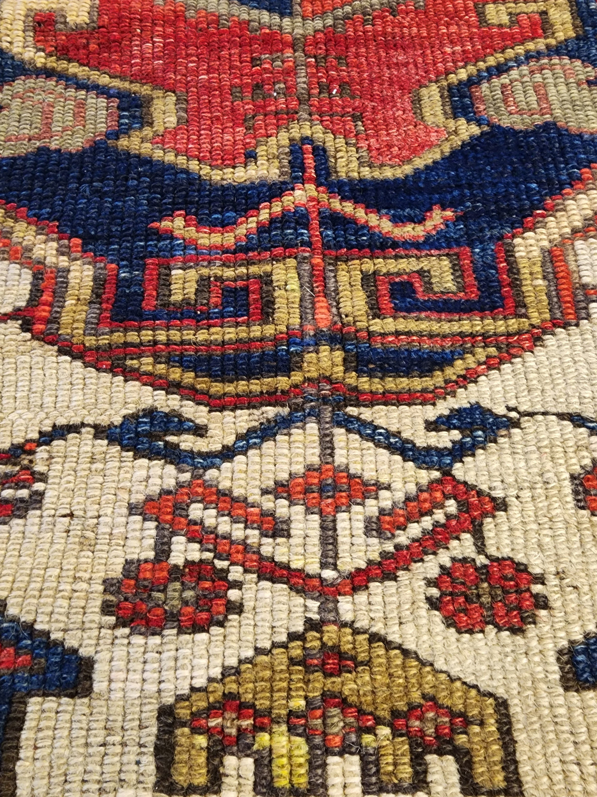 Antique Yeşilhisar Wool Rug, Hand-Knotted Geometric Anatolian Area Rug (4'11" x 4")