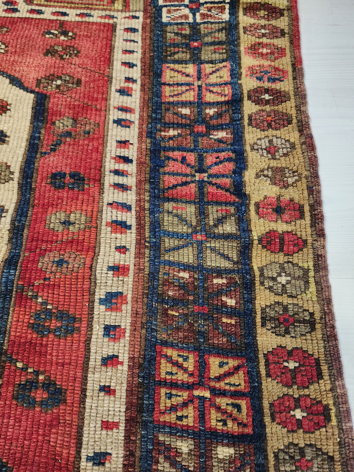 Antique Yeşilhisar Wool Rug, Hand-Knotted Geometric Anatolian Area Rug (4'11" x 4")