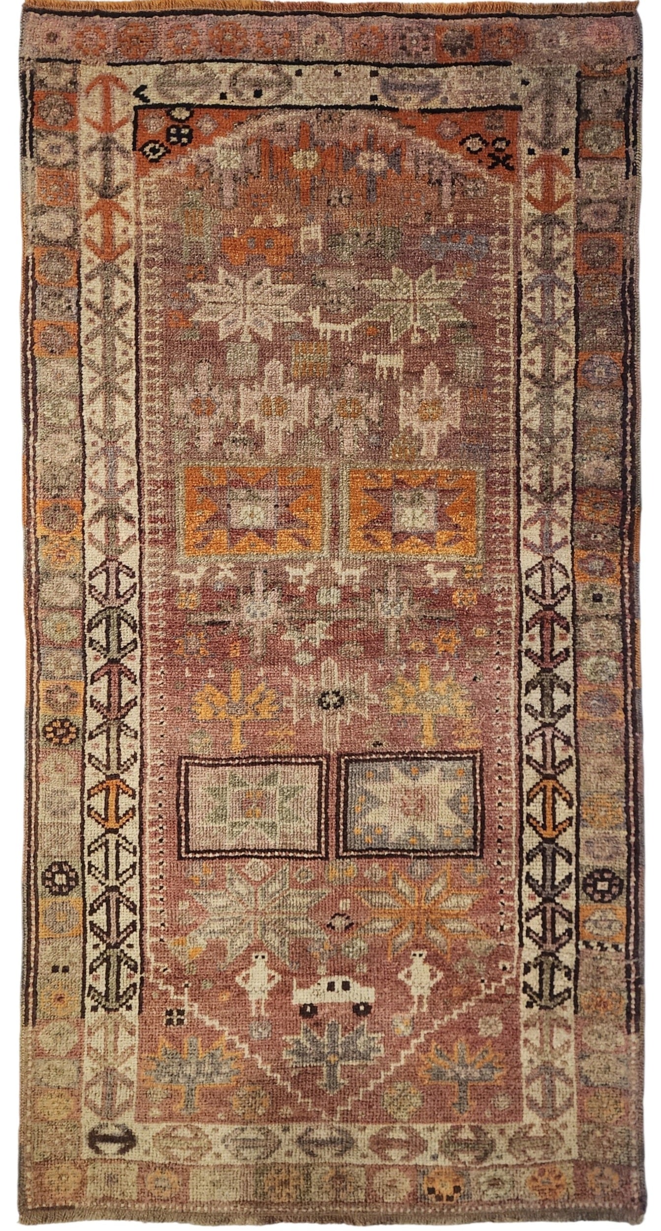 Antique Kurdish Runner Rug, Hand Knotted Wool Tribal Anatolian Runner, 3'6''x6'6''