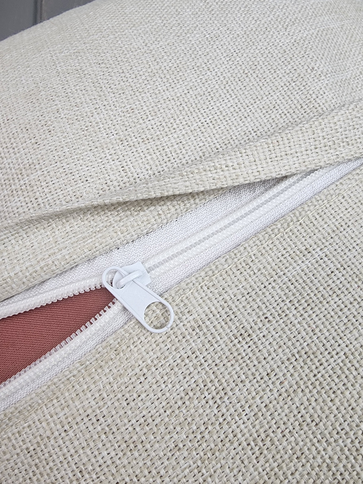 Antique Oushak rug pillow covers, set of 2, red and ivory, 16x16 in, concealed zipper detail