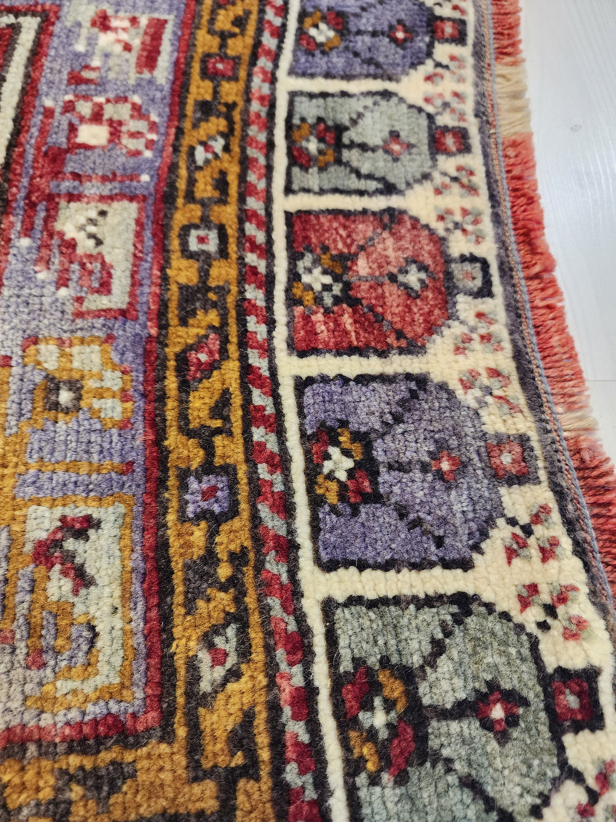 1960s Anatolian Wool Rug, Purple Red Geometric Tribal Door Mat (57x120cm)