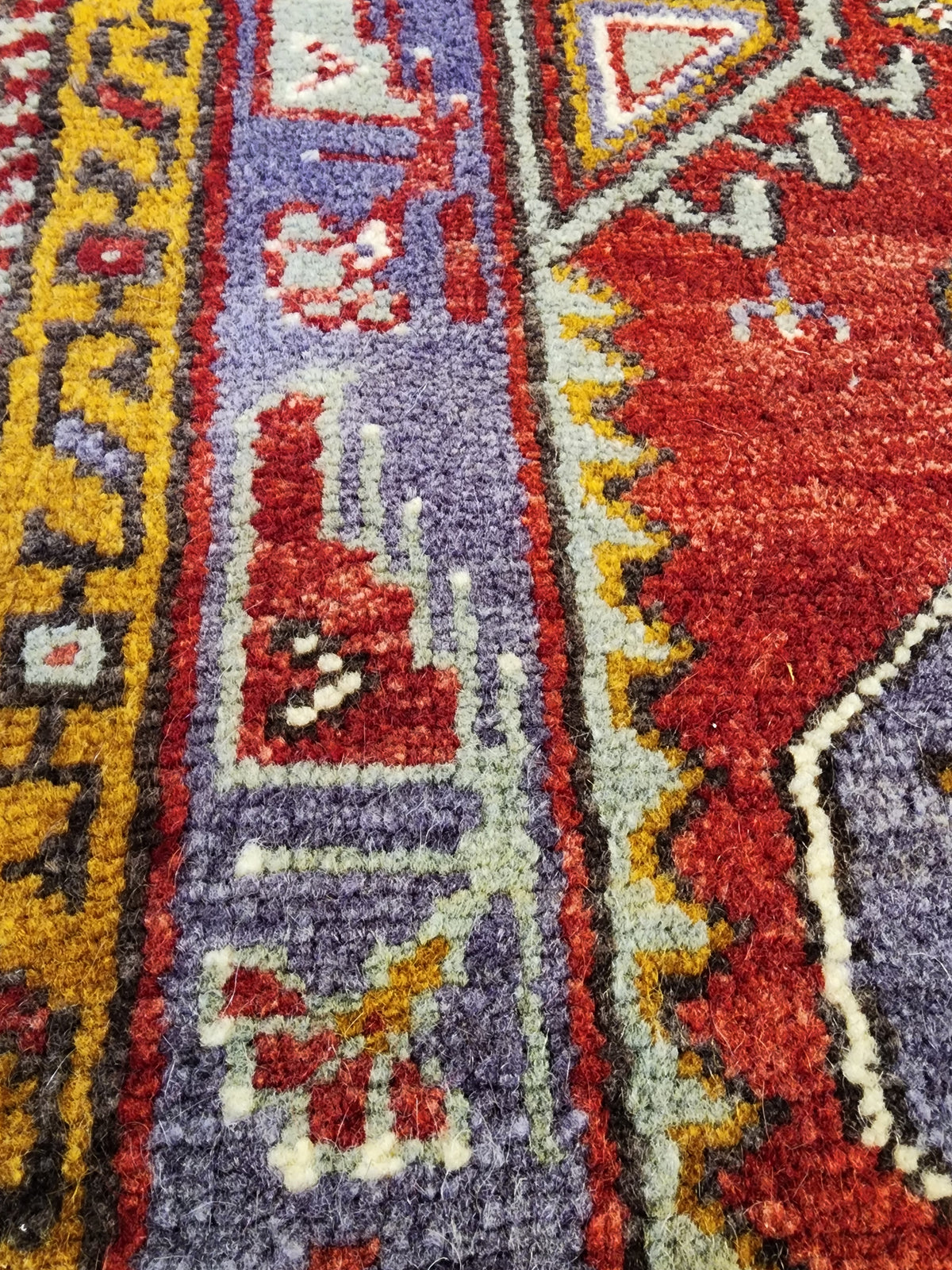 1960s Anatolian Wool Rug, Purple Red Geometric Tribal Door Mat (57x120cm)