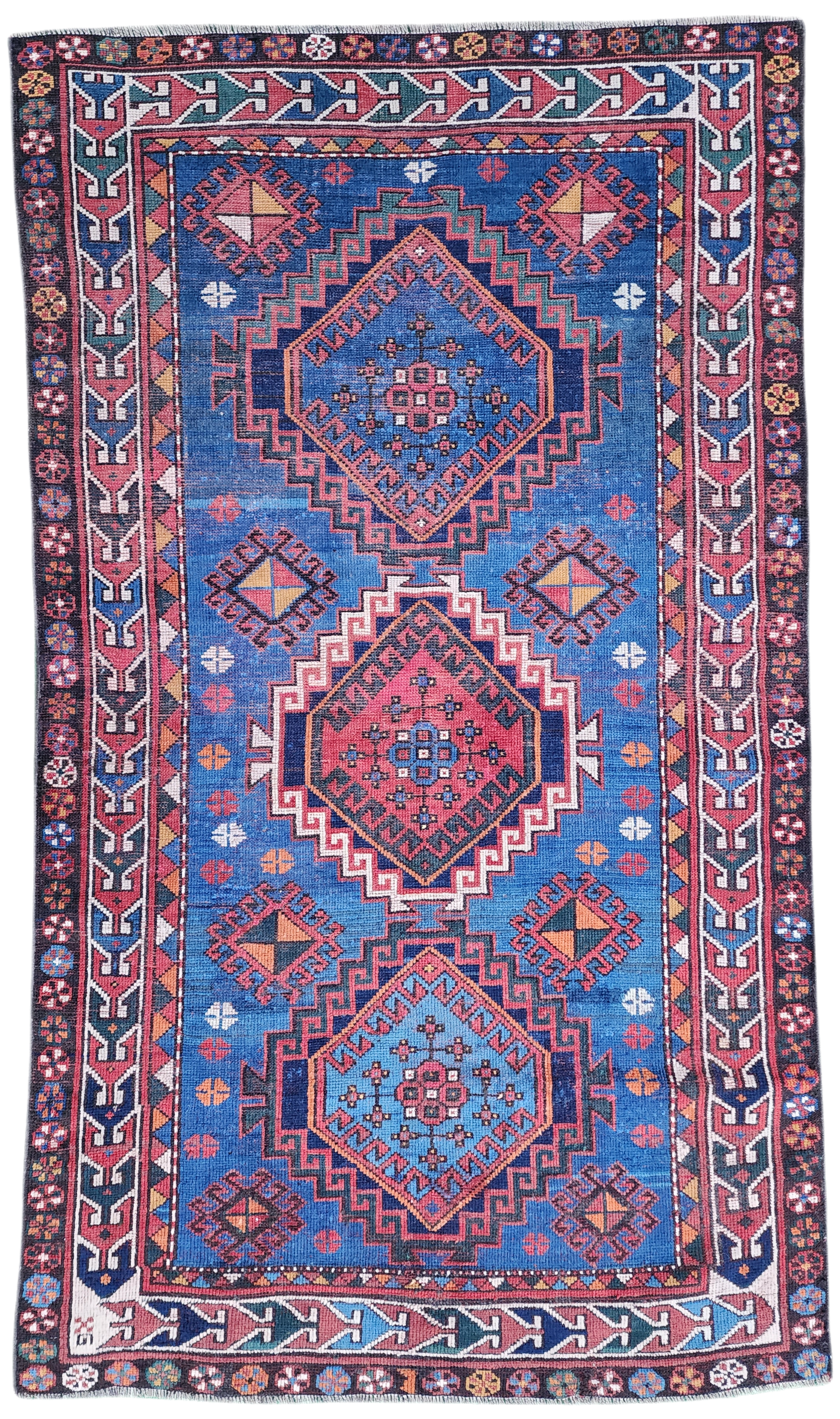 Antique Caucasian Area Rug 6'4'' x 3'7'' Vintage Turkish Tribal Natural Wool Rug