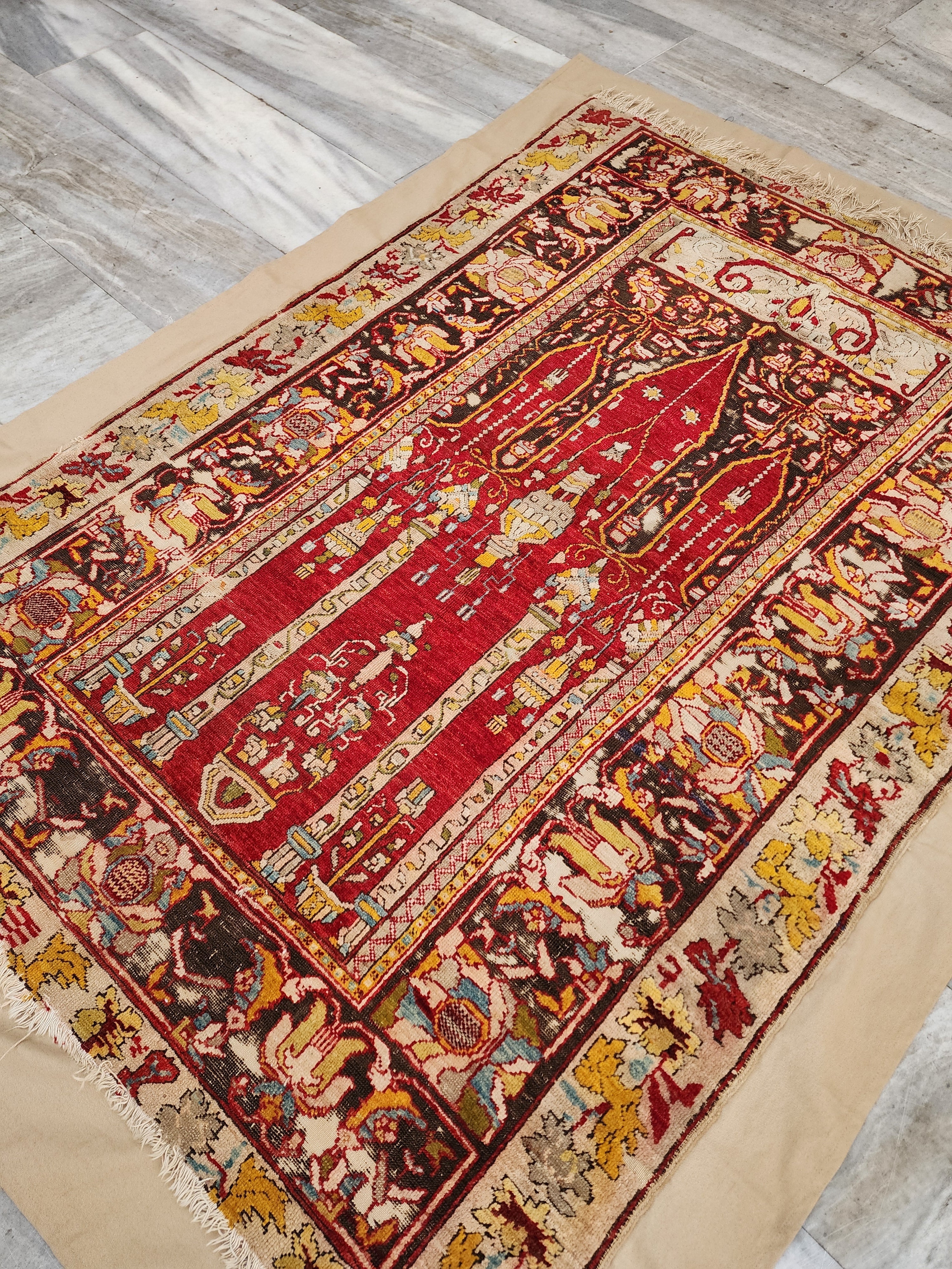 Antique Fertek Turkish Rug, 18th Century Wool Wall Hanging (6ft 8in x
