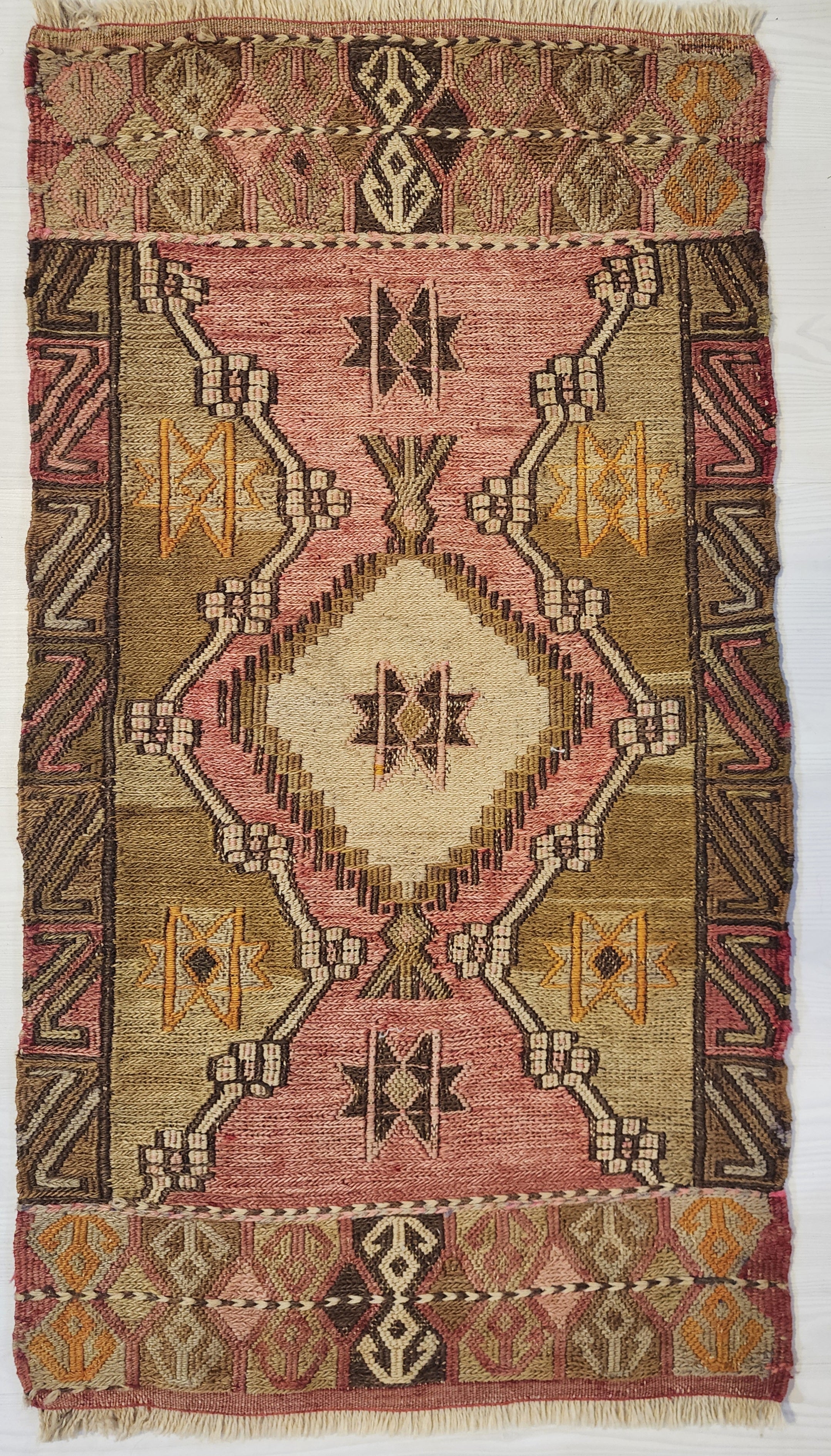 Antique Kilim Soumak Rug, Soft Pink Muted Boho Tribal Area Rug