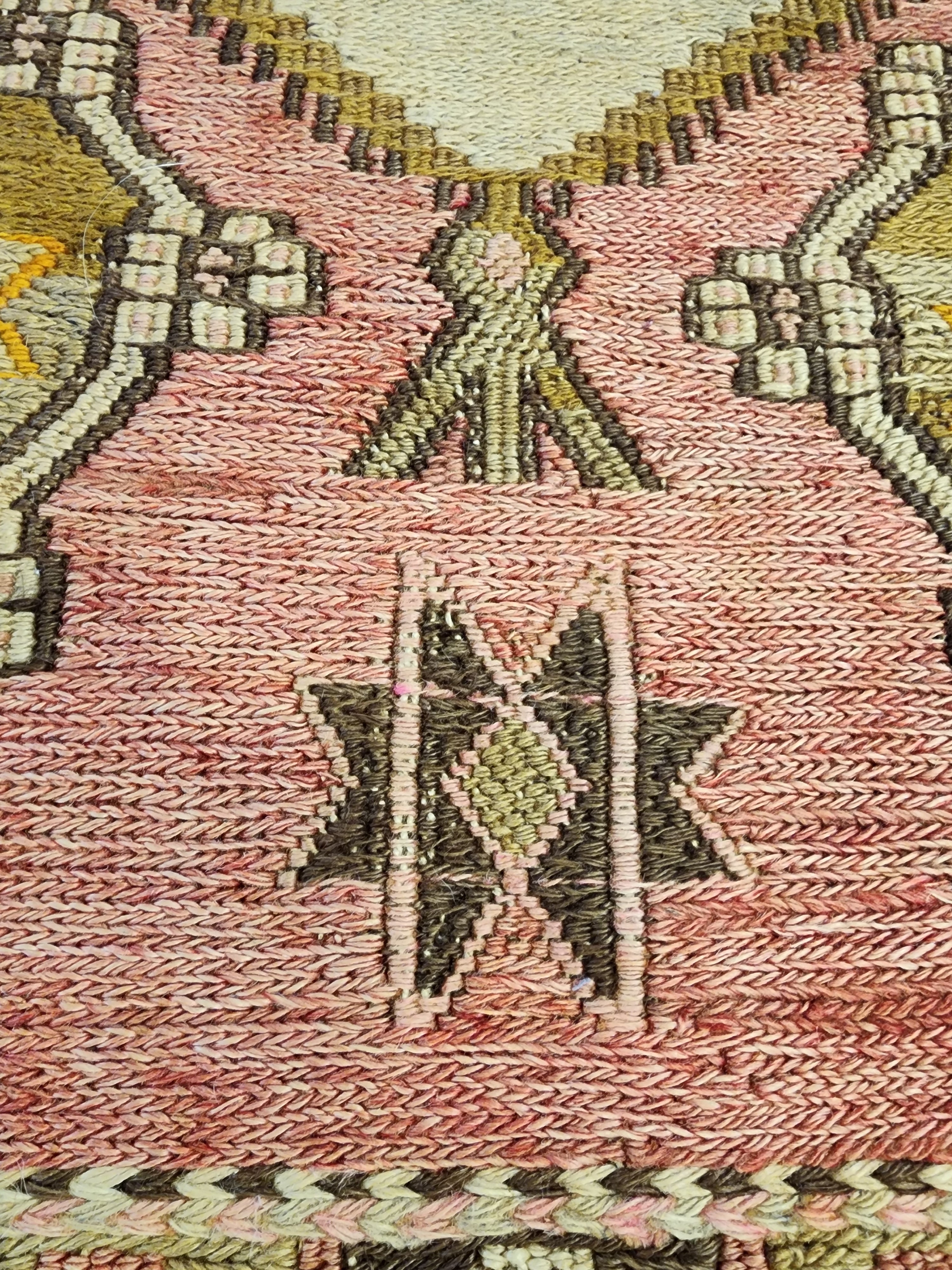 Antique Kilim Soumak Rug, Soft Pink Muted Boho Tribal Area Rug