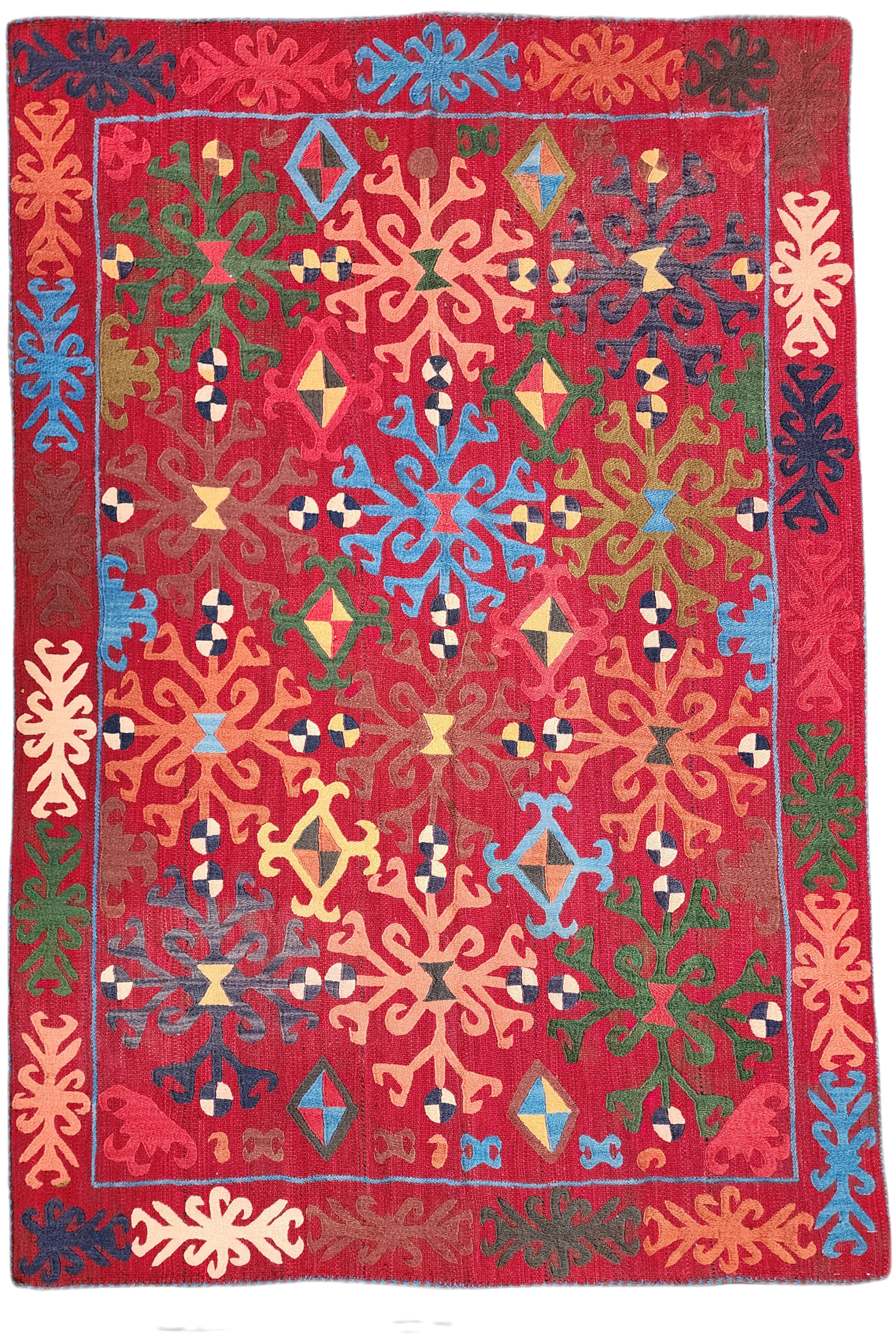 Antique Uzbek Kilim Rug, Early 19th Century, Handmade Organic Wool Vintage Rug, Boho Rustic Anatolian Home Decor, Kilim Rug, ''5'' x 6'5''