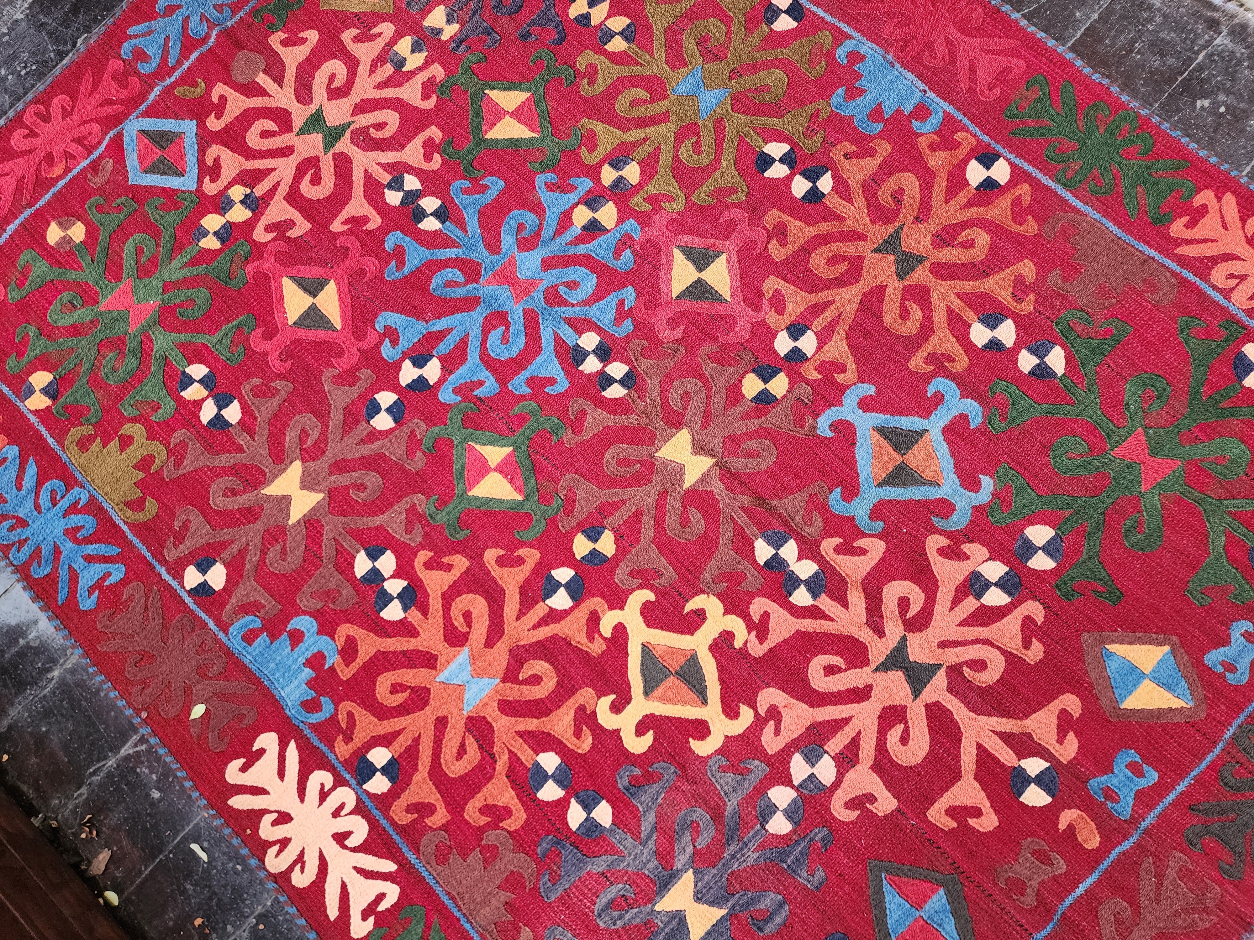 Antique Uzbek Kilim Rug, Early 19th Century, Handmade Organic Wool Vintage Rug, Boho Rustic Anatolian Home Decor, Kilim Rug, ''5'' x 6'5''