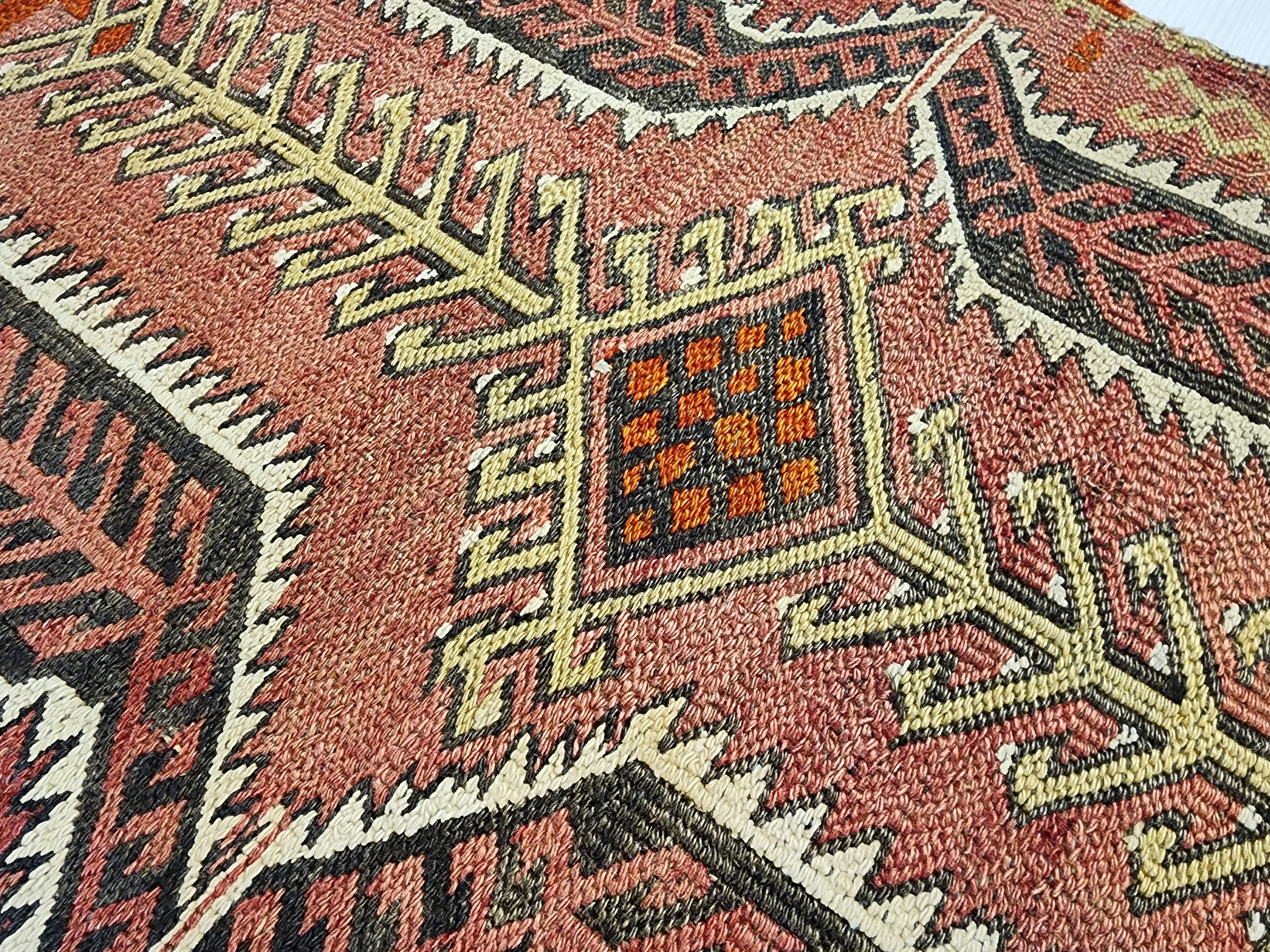 Antique Kilim Soumak Rug, Muted Pink Gray Boho Tribal Entryway Decor