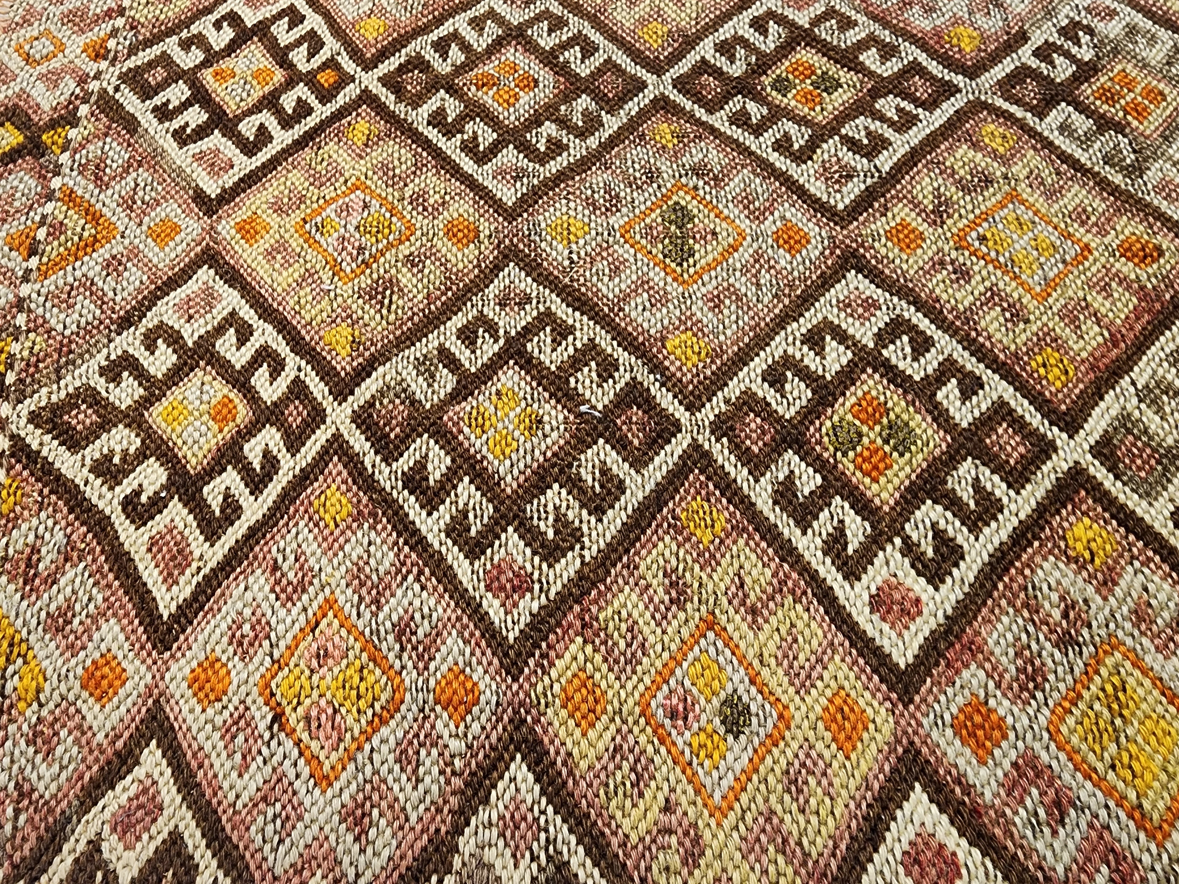 Antique Kilim Soumak Rug, Soft Purple Green Neutral Boho Decor, Anatolian Tribal Entryway Rug