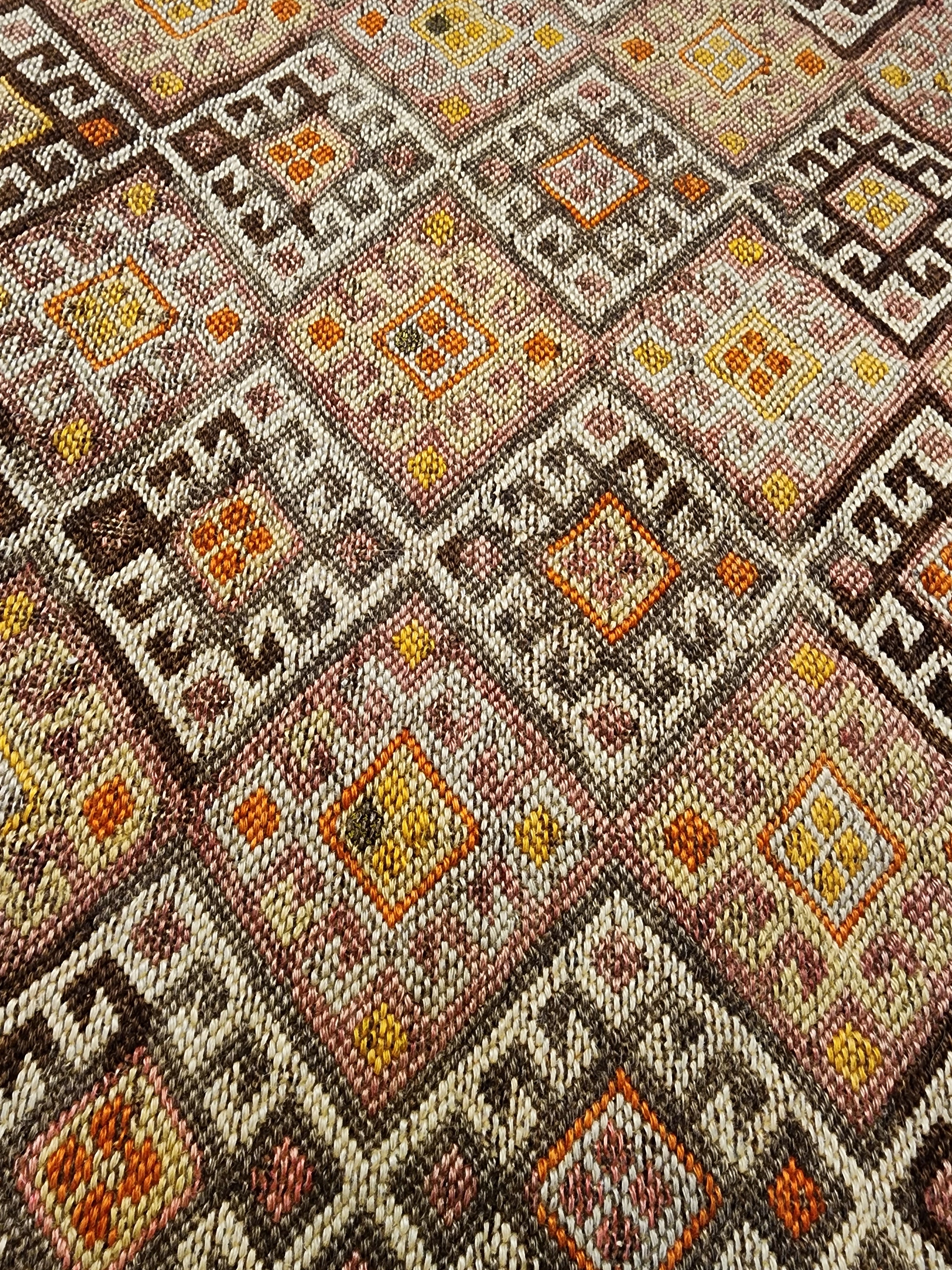 Antique Kilim Soumak Rug, Soft Purple Green Neutral Boho Decor, Anatolian Tribal Entryway Rug