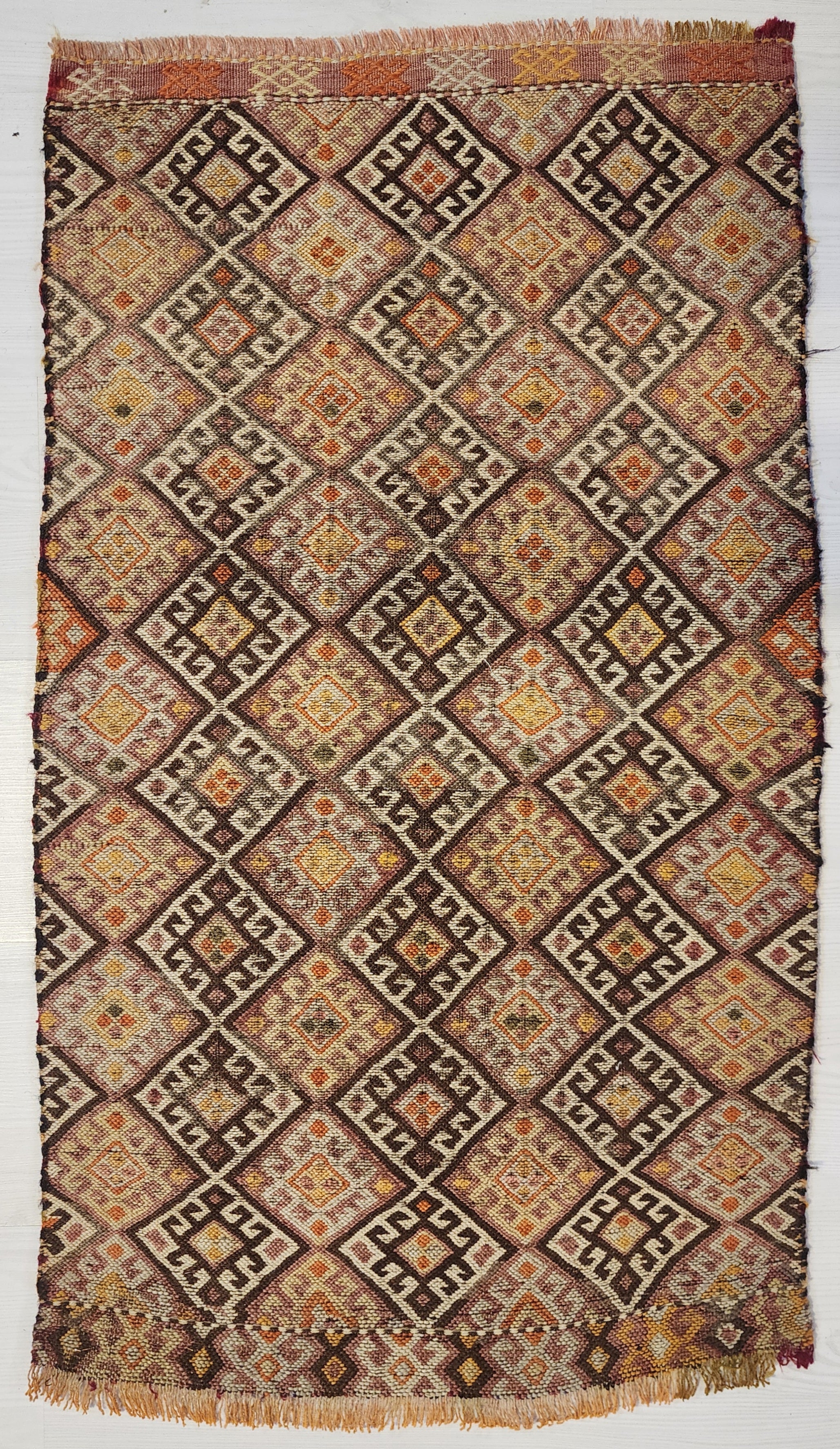 Antique Kilim Soumak Rug, Soft Purple Green Neutral Boho Decor, Anatolian Tribal Entryway Rug