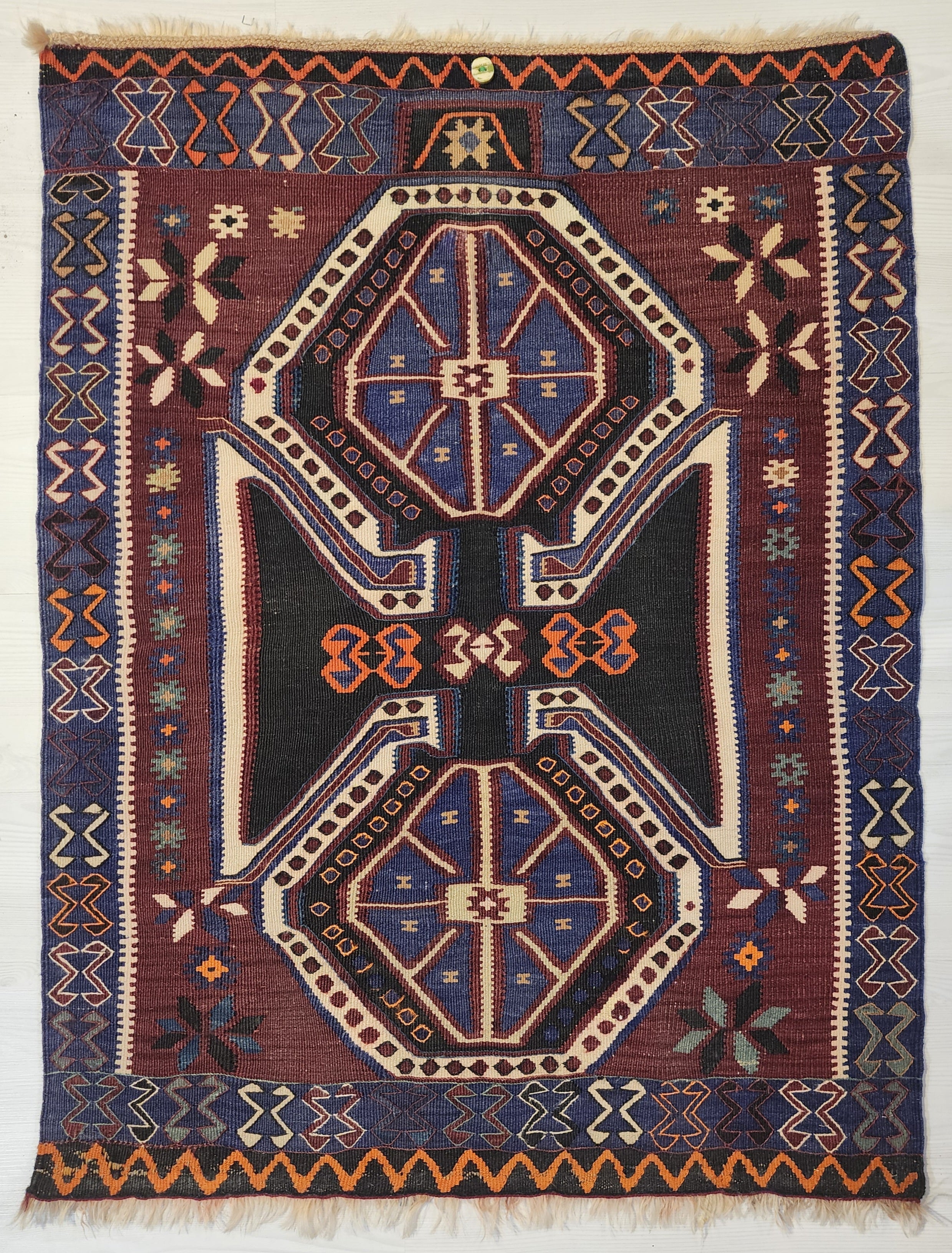 Antique Kars Kagizman Rug, Kurdish Tribal Wool Carpet, Double Headed Eagle, Natural Root Dye