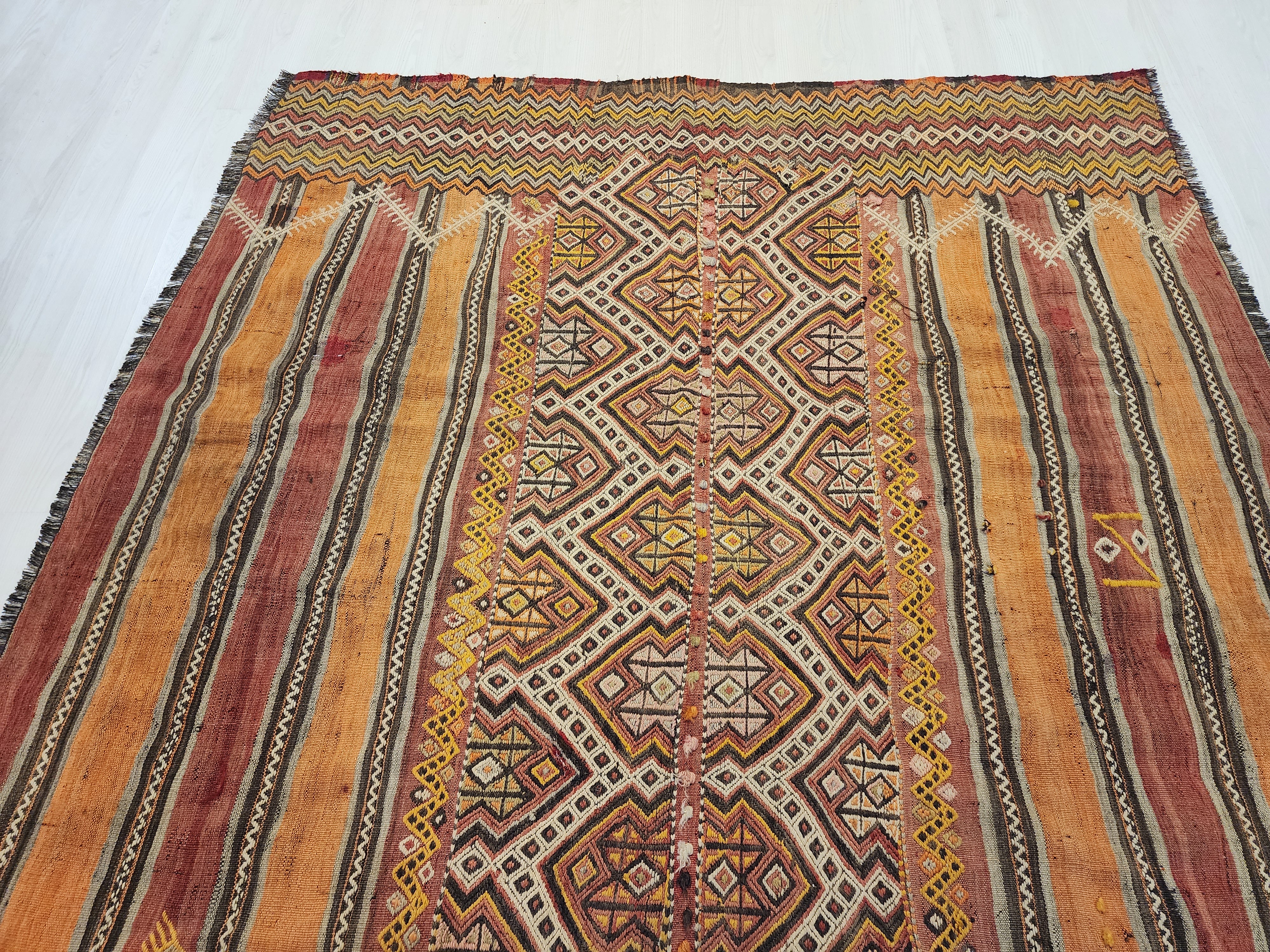 Xanthia — Antique Sivas Kilim Rug, Natural Madder Dye, Handwoven Tribal Turkish Boho Decor